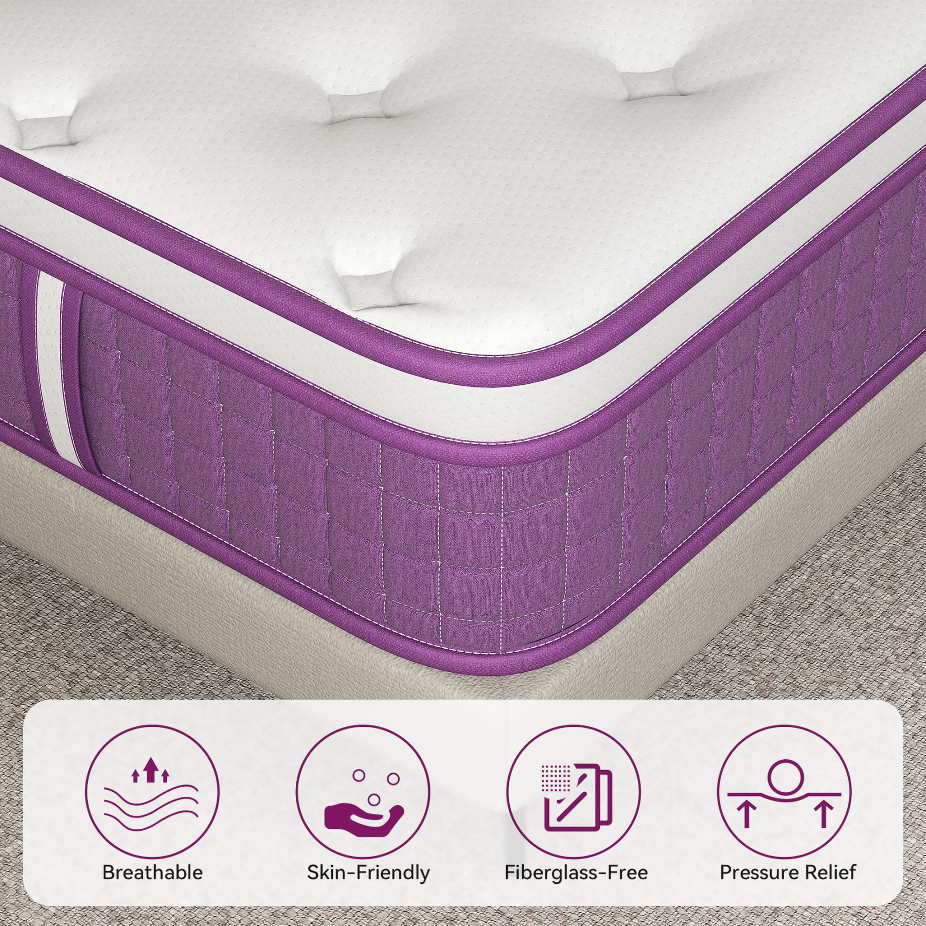 Sailvan Queen Mattress, 12 inch Queen Size Mattress in a Box, Purple Bed Mattress With Memory Foam & Pocket Spring, Medium Firmness, Edge Support, Pressure Relief