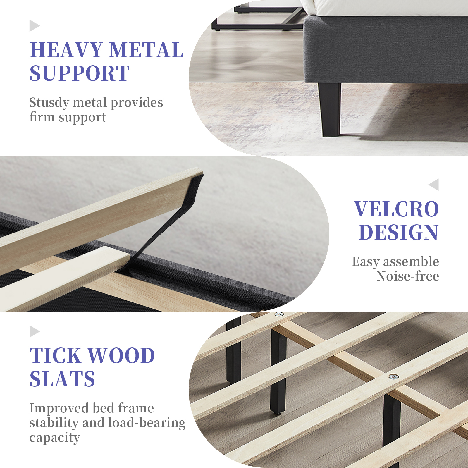 Susalt Full Size Bed Frames with Headboard, Full Bed Frame with Adjustable Upholstered Headboard, Solid wood support,No Box Spring Needed