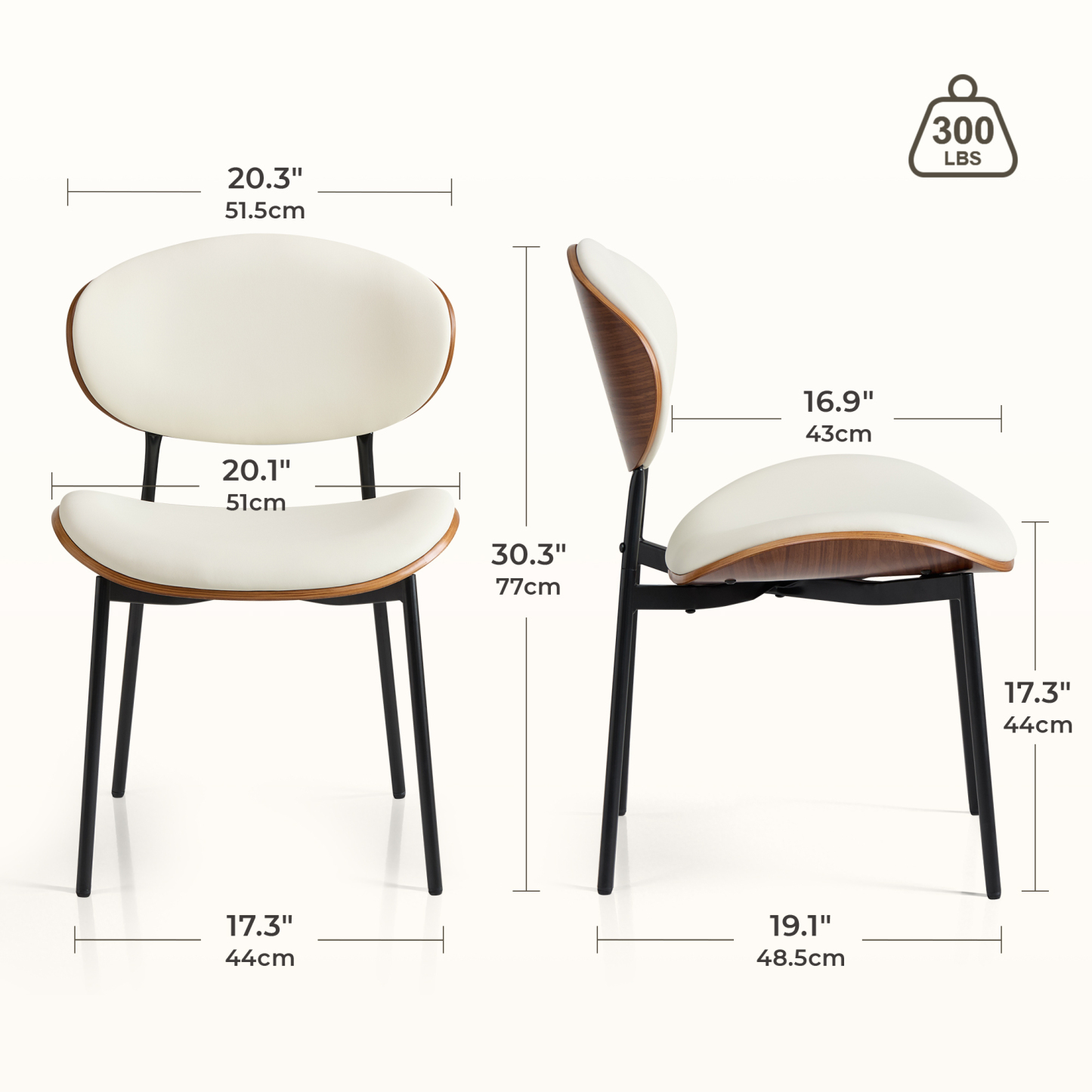 Sailvan Dining Chairs Set, Mid-Century Style Living Room Chairs, Modern Chairs for Dining Room & Kitchen, Leather Upholstered Chairs With Adjustable Feetpads, Easy Assembly, White