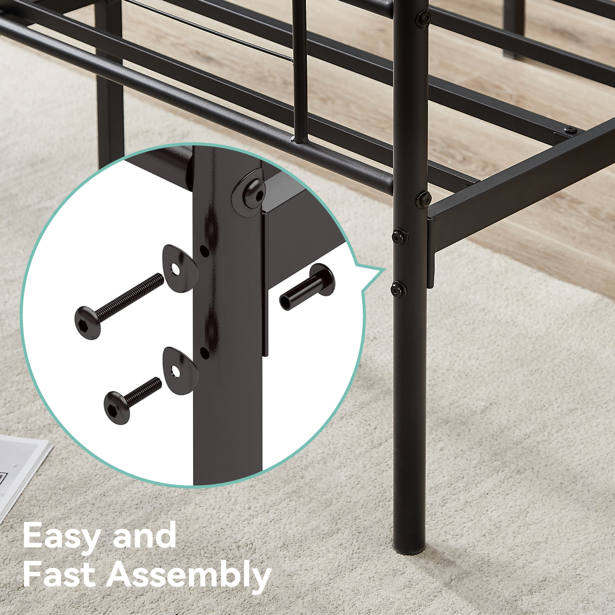 Sailvan Full Size Bed Frame, Full Platform Bed Frame with Headboard & Underbed Storage, Heavy Duty Metal Bed Full, 800lbs, Easy to Assemble, No-Noise, Black