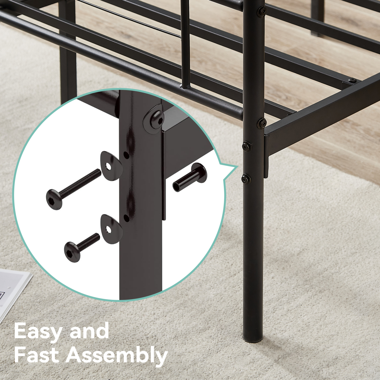 Sailvan Full Size Bed Frame, Full Platform Bed Frame with Headboard & Underbed Storage, Heavy Duty Metal Bed Full, 800lbs, Easy to Assemble, No-Noise, Black