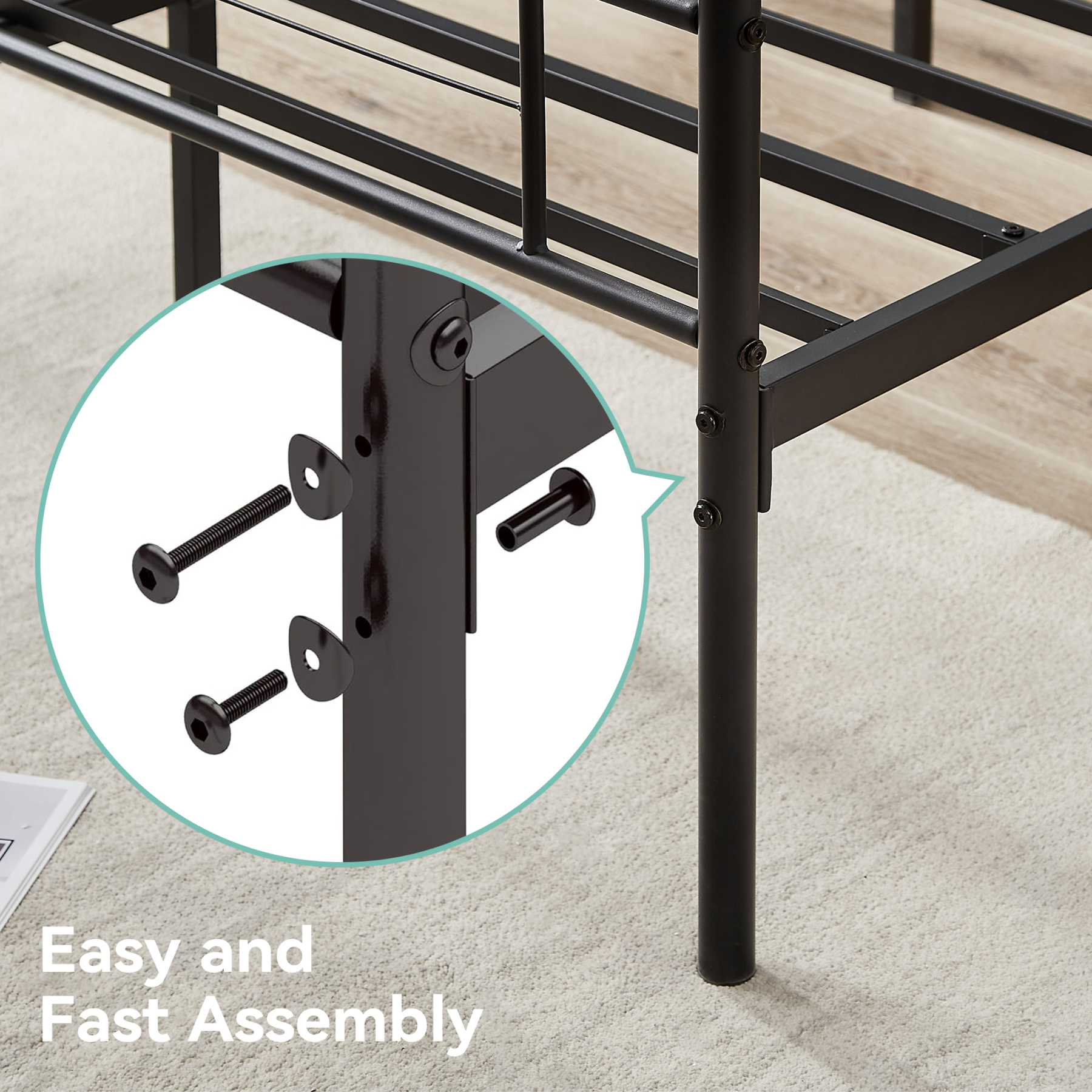 Sailvan Full Size Bed Frame, Full Platform Bed Frame with Headboard & Underbed Storage, Heavy Duty Metal Bed Full, 800lbs, Easy to Assemble, No-Noise, Black