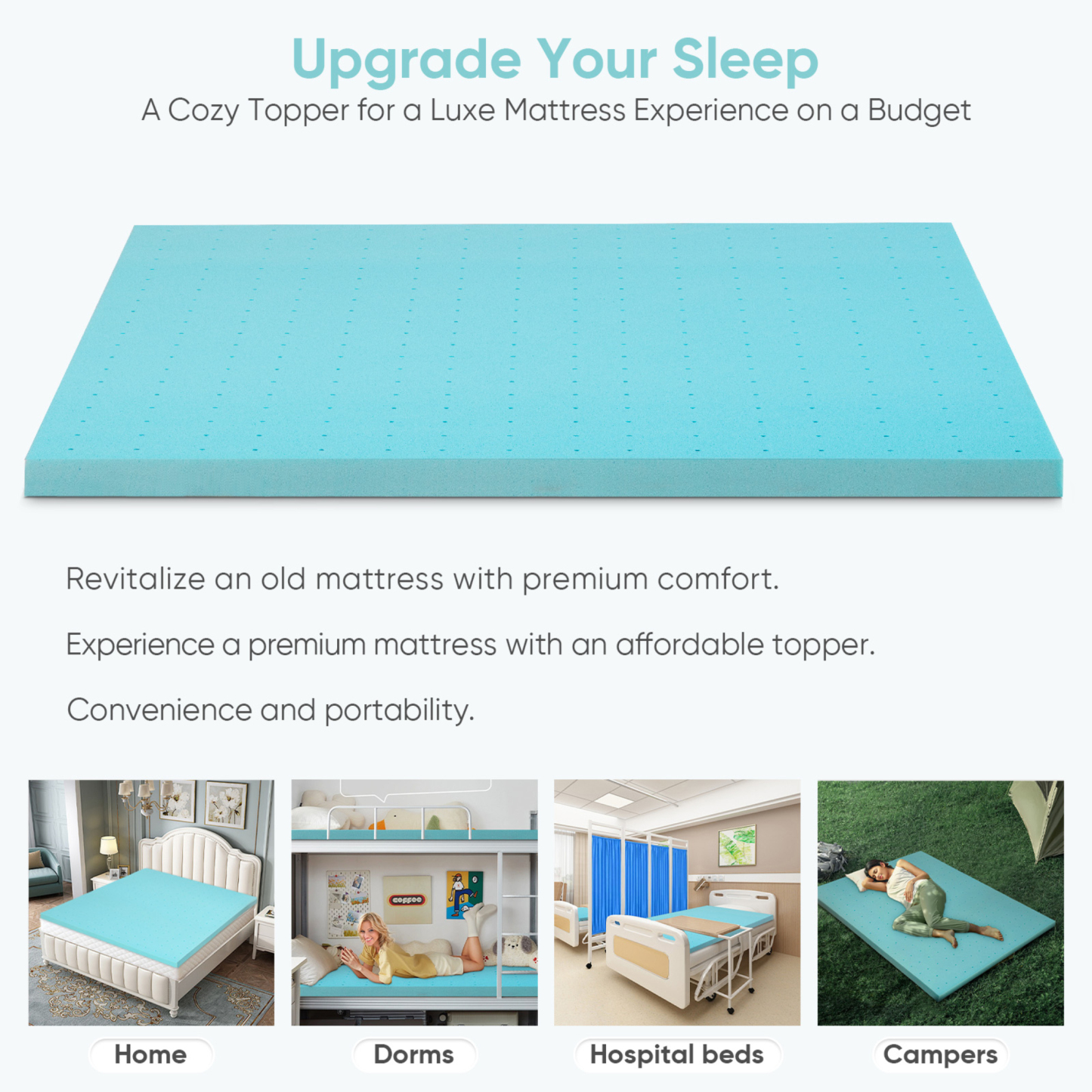 Sailvan Twin XL Mattress Topper, 3 Inch Memory Foam Mattress Topper Twin XL Size, For College Dorm, Home, Gel Infused & Breathable