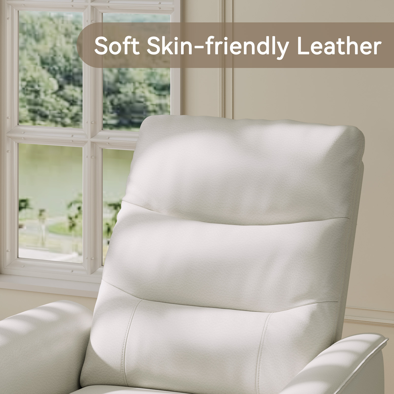 Susalt Recliner Chair for Adults, Rocker Reclining Chair for Nursery, Leather Swivel Sofa with Adjustable Backrest and Footrest, for Small Spaces, Living Room, RV（Light Gray）