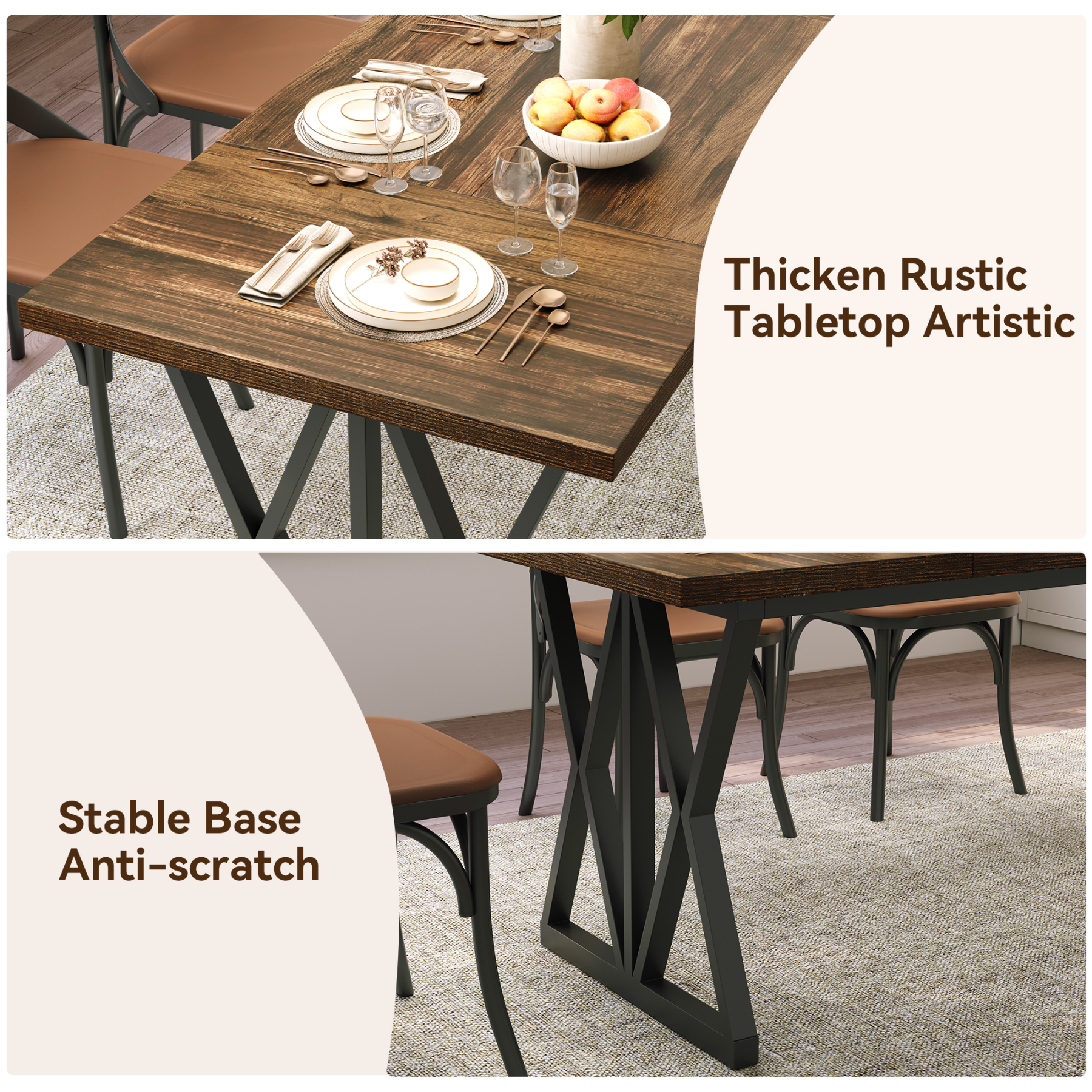 Sailvan Modern Farmhouse Dining Table for 6 People, 70" Rectangular Wood Kitchen Table with metal Base, For Dining Room,Kitchen Gathering