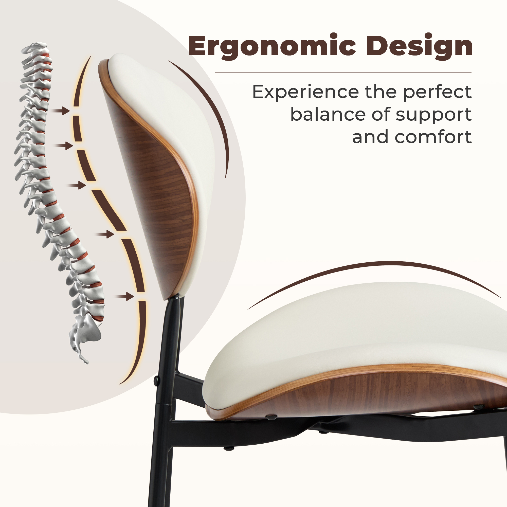 Sailvan Dining Chairs Set, Mid-Century Style Living Room Chairs, Modern Chairs for Dining Room & Kitchen, Leather Upholstered Chairs With Adjustable Feetpads, Easy Assembly, White