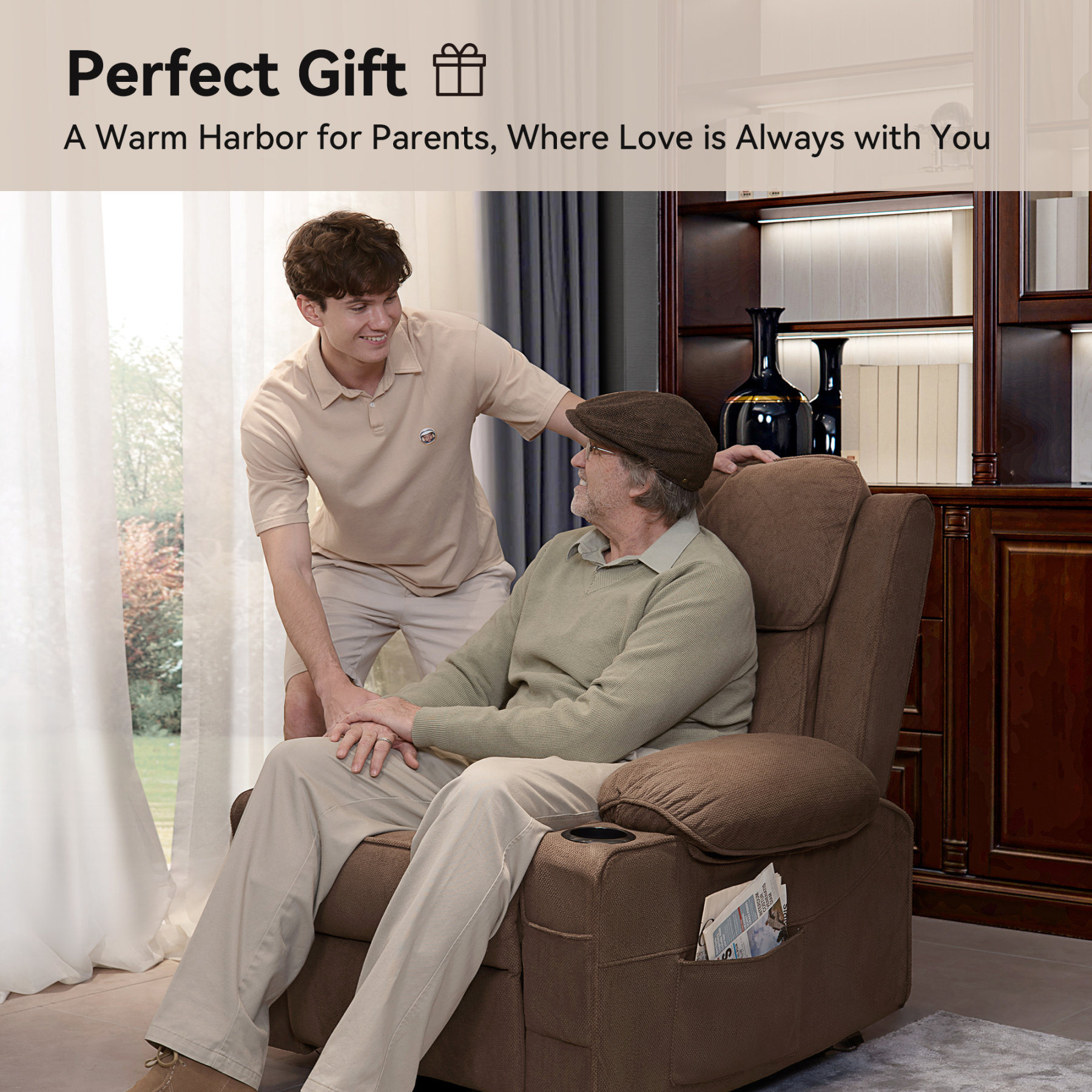 Sailvan Lift Chair, Power Lift Recliner for Elderly &Post-Surgery Recovery, Electric Lift Reclining Chair with Cup Holder, 90°- 155°Adjustable Backrest Fabric Recliner, for Living Room