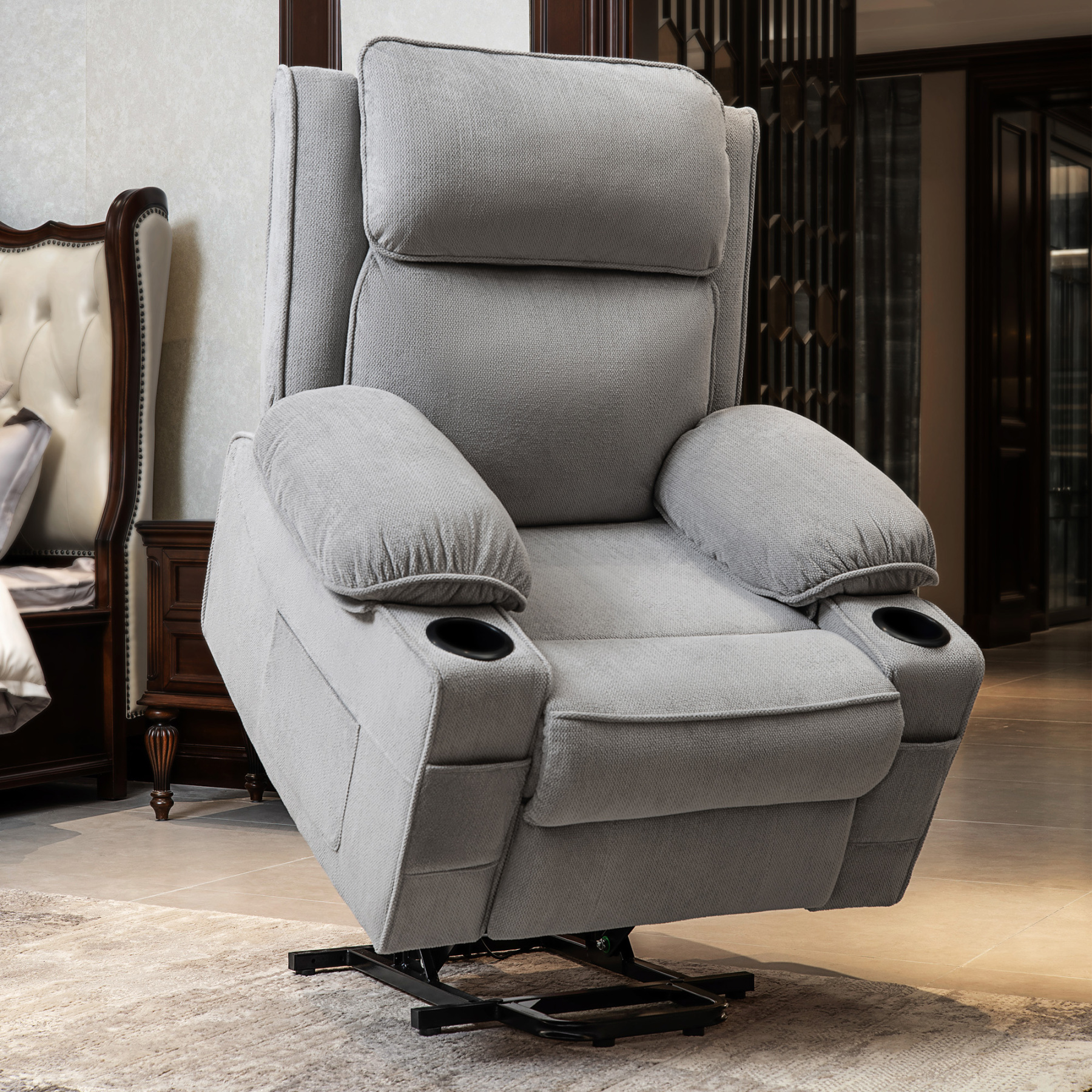 Sailvan Lift Chair, Power Lift Recliner for Elderly &Post-Surgery Recovery, Electric Lift Reclining Chair with Cup Holder, 90°- 155°Adjustable Backrest Fabric Recliner, for Living Room