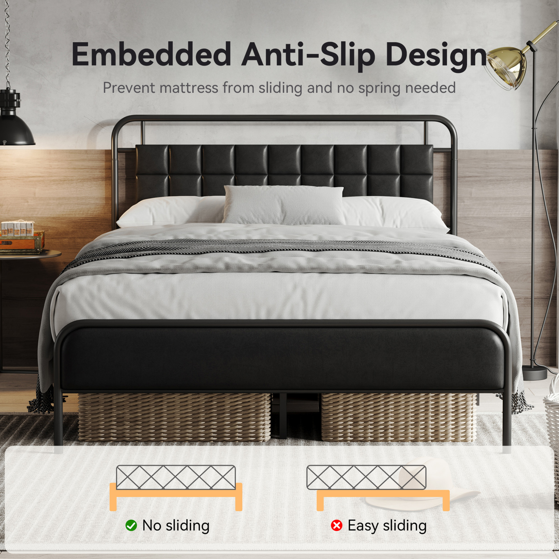 Sailvan Queen Bed Frame, Queen Size Metal Platform Beds with Upholstered Headboard & Footboard, 12" Underbed Storage Space, Heavy Duty, Easy Assembly, Noise-Free