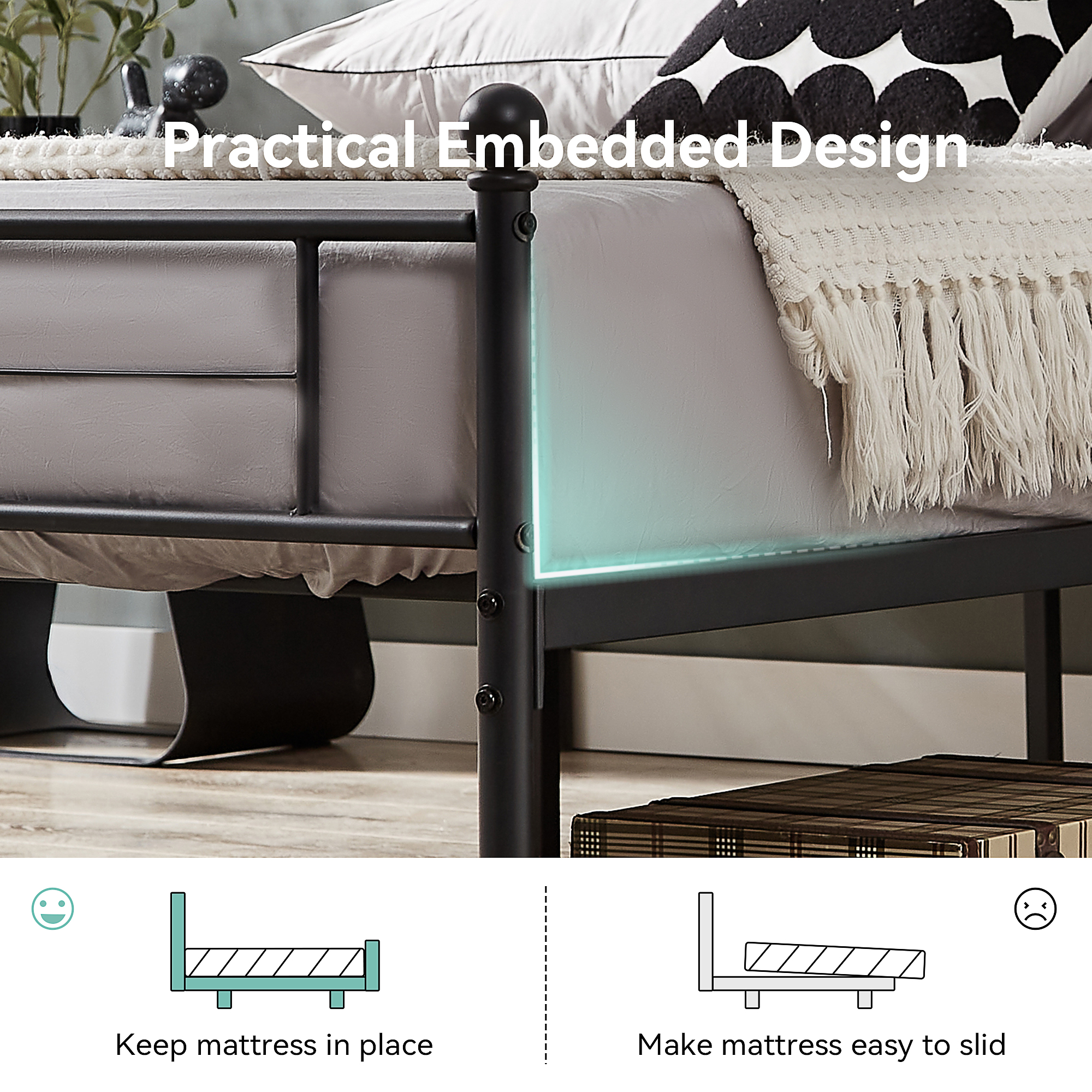 Sailvan Full Size Bed Frame, Full Platform Bed Frame with Headboard & Underbed Storage, Heavy Duty Metal Bed Full, 800lbs, Easy to Assemble, No-Noise, Black