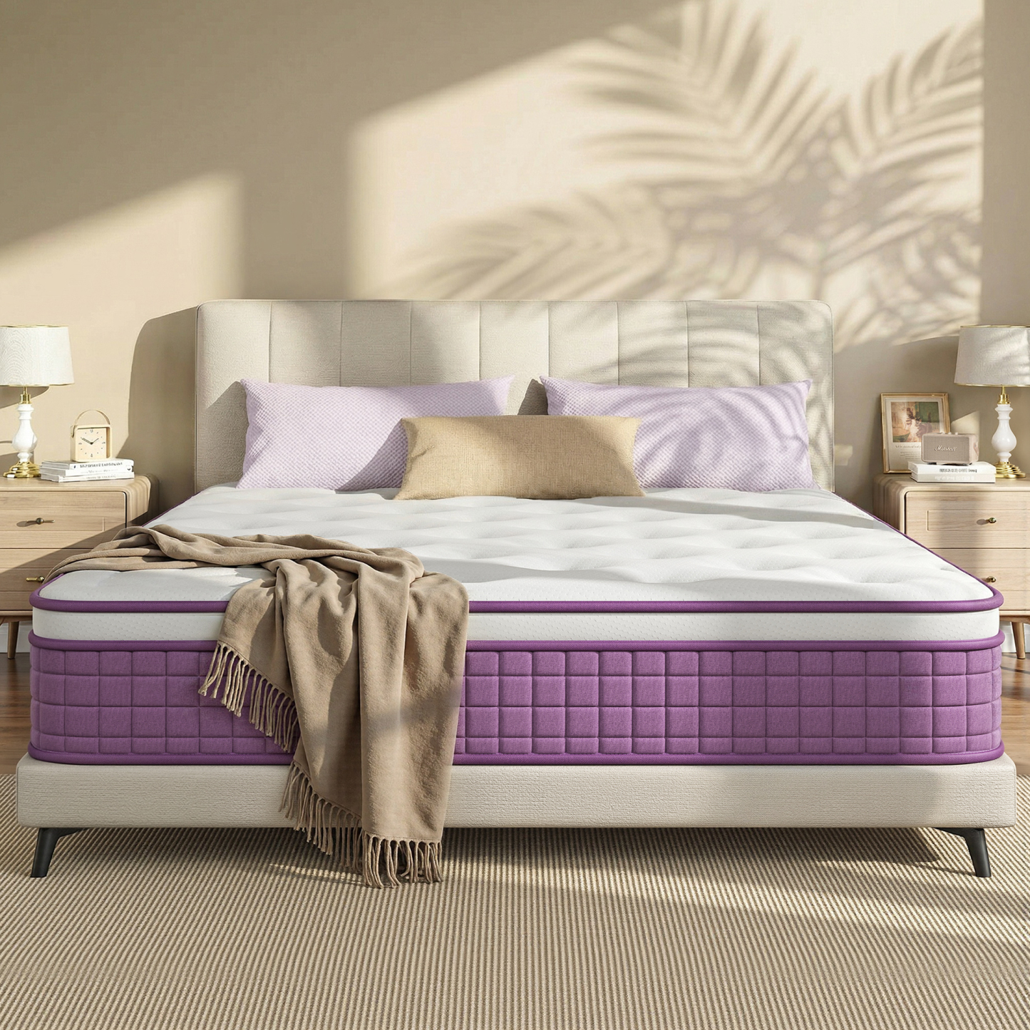 Sailvan Queen Mattress, 12 inch Queen Size Mattress in a Box, Purple Bed Mattress With Memory Foam & Pocket Spring, Medium Firmness, Edge Support, Pressure Relief