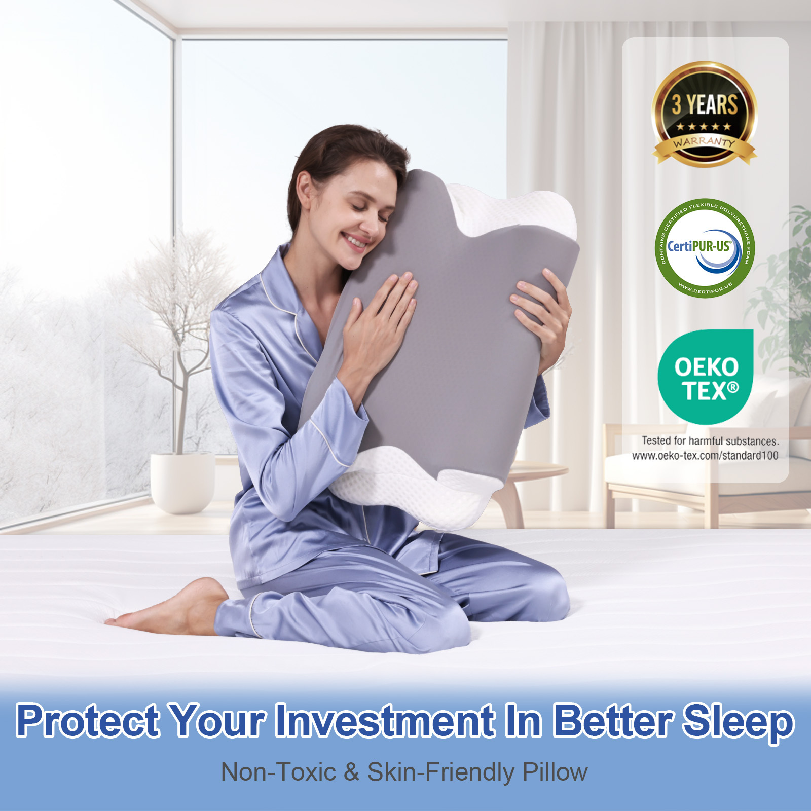 Susalt Cervical Pillow for Neck Pain Relief,Memory Foam Bed Pillows for Back, Side, & Stomach Sleepers, Cooling Sleeping,Ergonomic Design