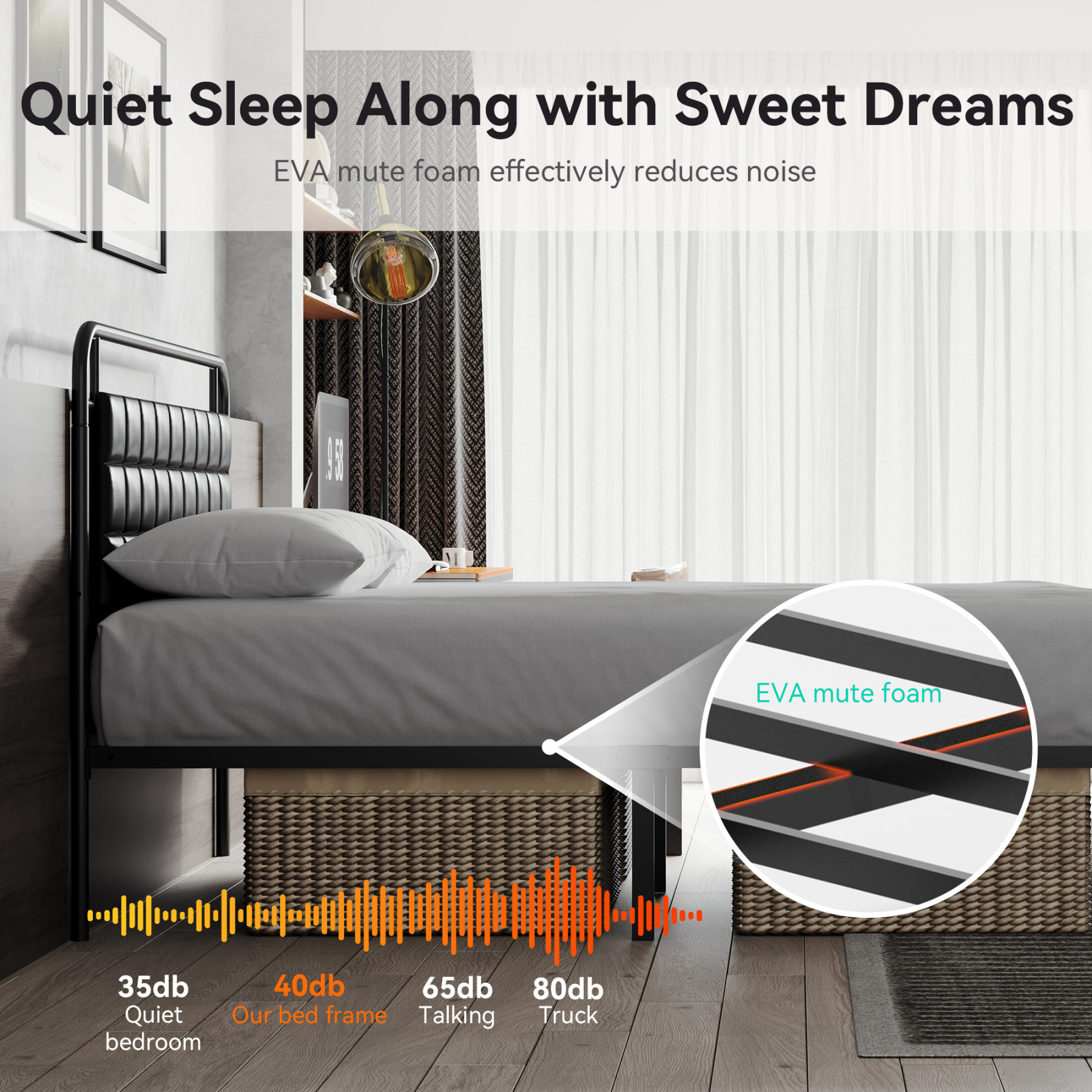 Sailvan Queen Bed Frame, Queen Size Metal Platform Beds with Upholstered Headboard & Footboard, 12" Underbed Storage Space, Heavy Duty, Easy Assembly, Noise-Free