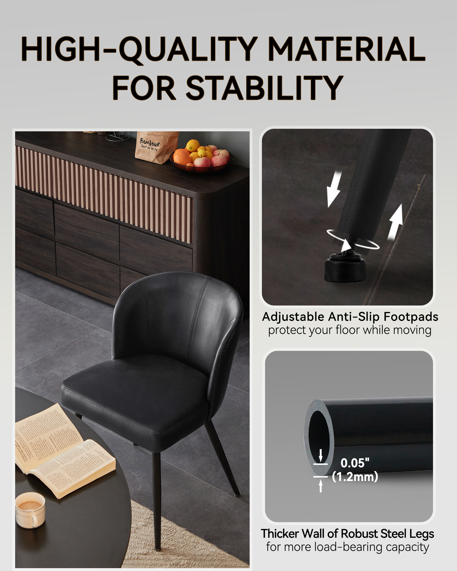 Sailvan Dining Chairs Set of 2, Upholstered Kitchen Chairs with Faux Leather Cushion Seat and Metal Legs, Mid Century Modern Dining Room Chair for Kitchen, Living Room, Easy Assembly, Green