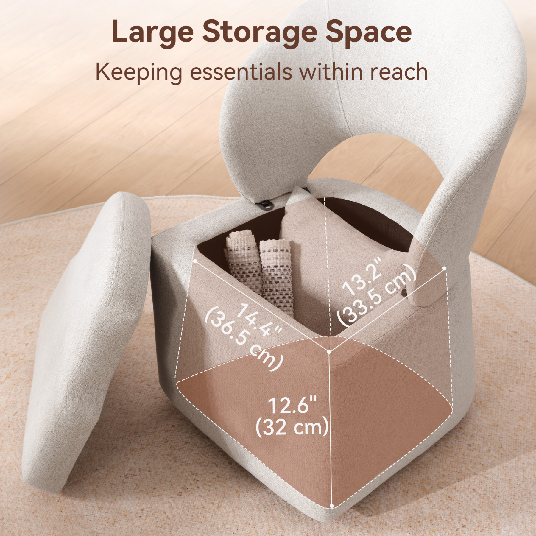 Rolling Dining Chairs with Storage, Accent Chair for Living Room & Dining Room with 4 Wheels, 2 Pcs