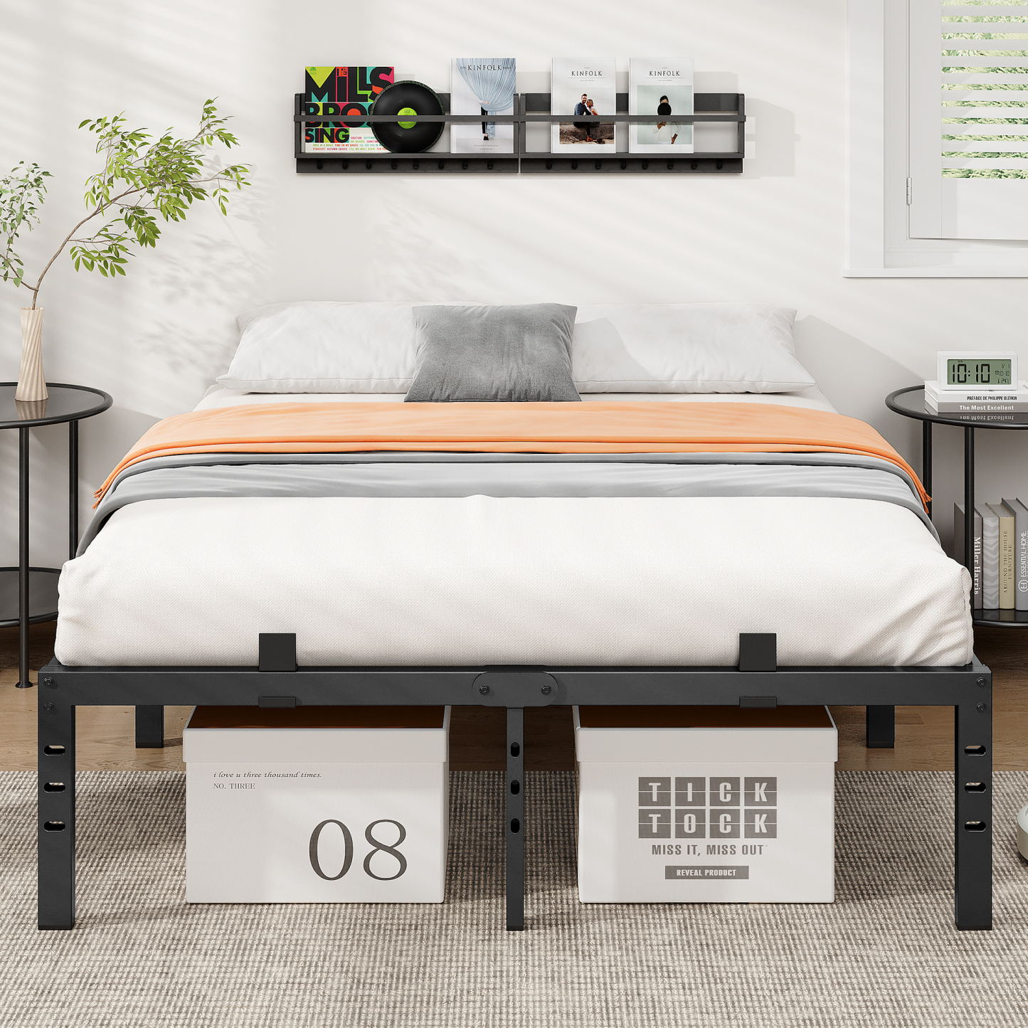 14 inch Queen Bed Frame , Upgraded Metal Platform Bed Frame Queen Size with Non-Slip Baffles, Heavy Duty Steel Slats Support, Noise Free, Easy Assembly, No Box Spring Needed