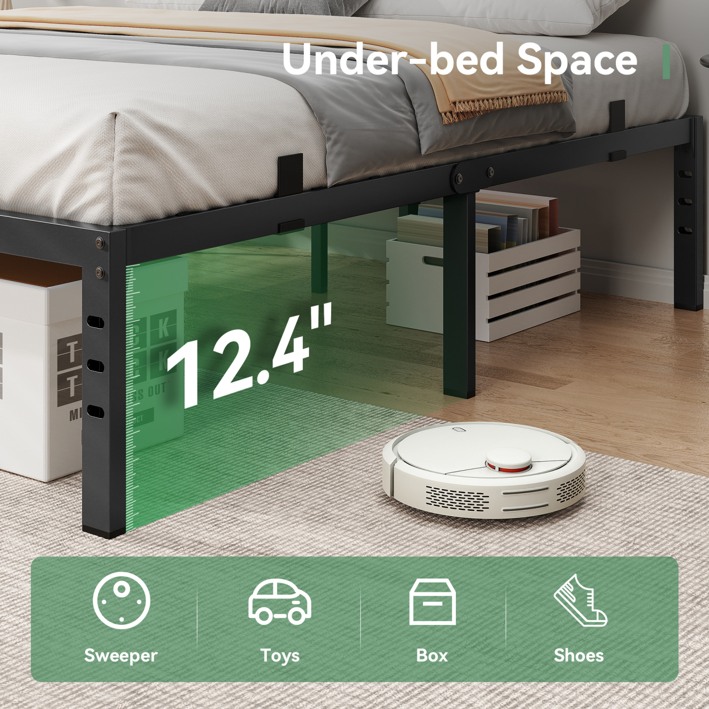 14 inch Queen Bed Frame , Upgraded Metal Platform Bed Frame Queen Size with Non-Slip Baffles, Heavy Duty Steel Slats Support, Noise Free, Easy Assembly, No Box Spring Needed