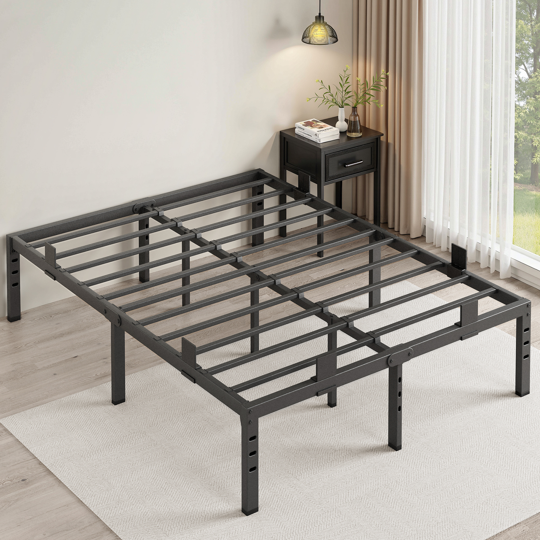 14 inch Queen Bed Frame , Upgraded Metal Platform Bed Frame Queen Size with Non-Slip Baffles, Heavy Duty Steel Slats Support, Noise Free, Easy Assembly, No Box Spring Needed