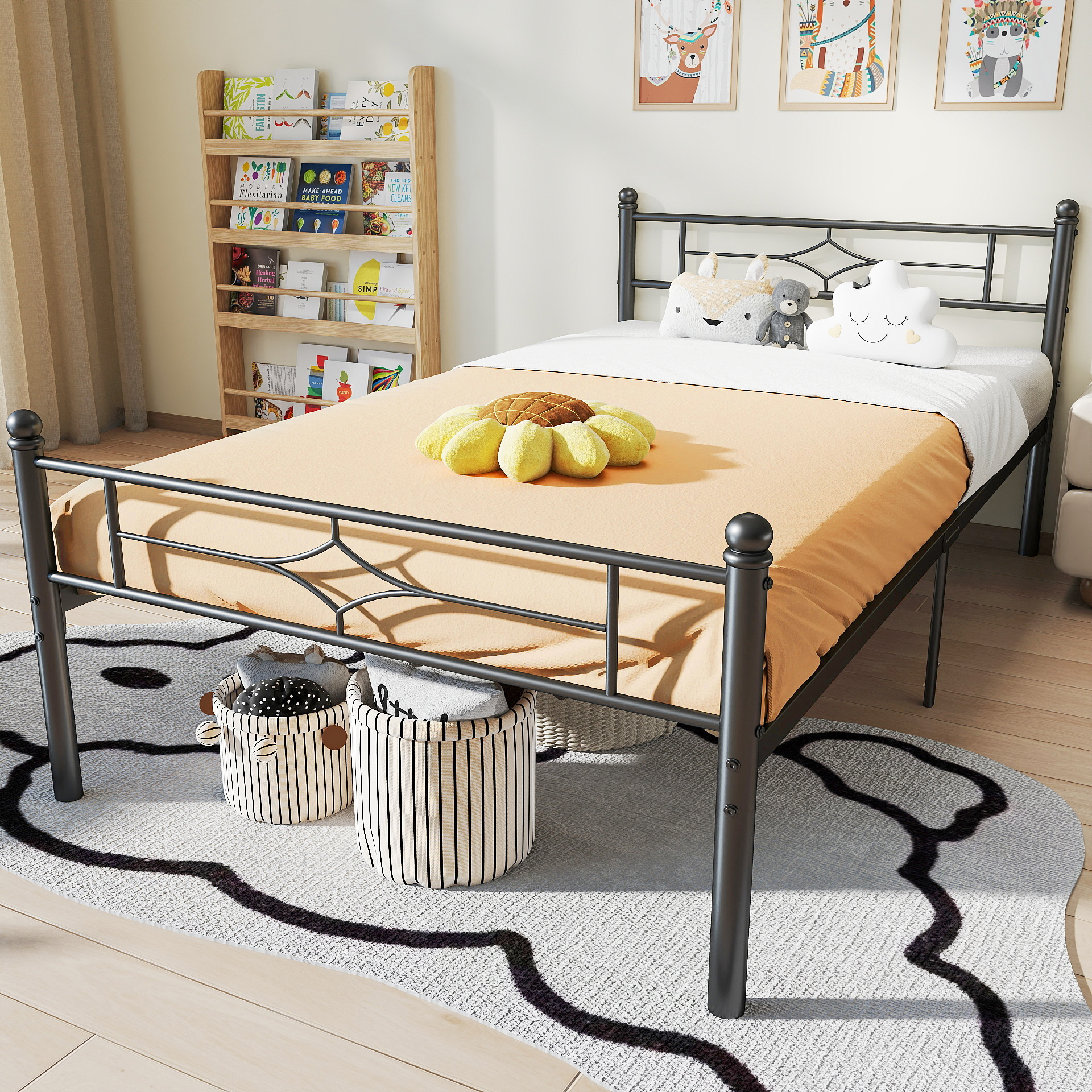 Sailvan Bed Frame, Heavy-duty Metal Bed Frames with Headboard, No Box Spring Needed, Black