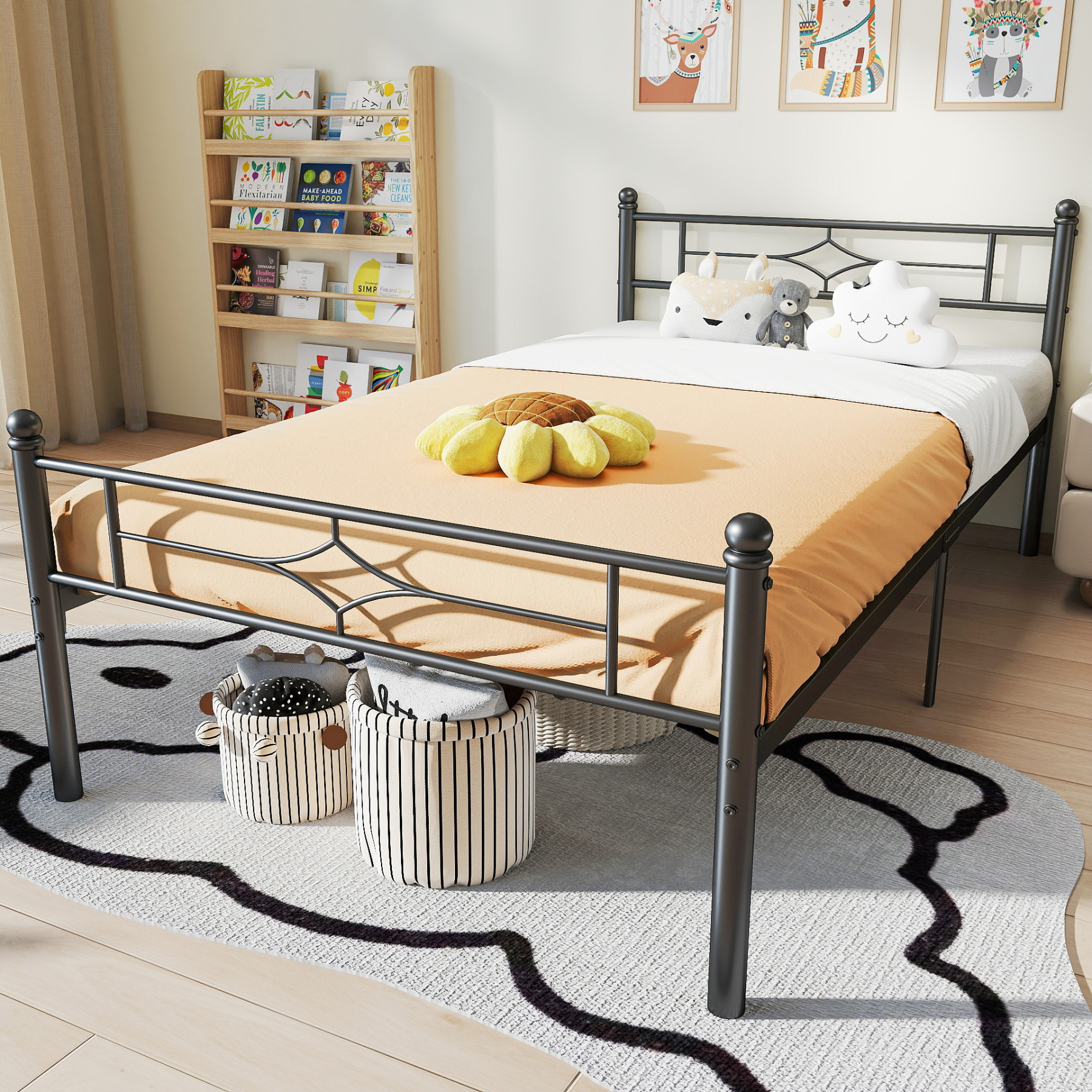 Sailvan Bed Frame, Heavy-duty Metal Bed Frames with Headboard, No Box Spring Needed, Black