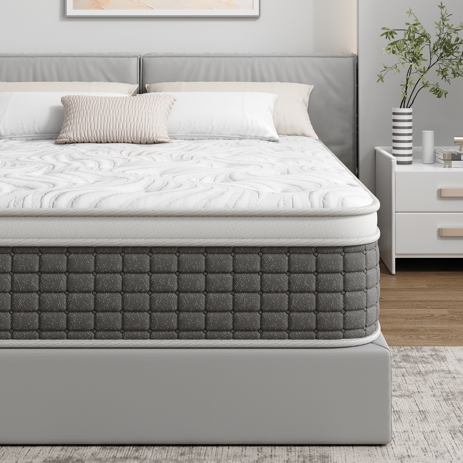Mattress in a Box, Hybrid Mattress 12 Inch, Hybrid Spring Mattress with Individual Pocket Spring Pressure Relief, Medium Firm Mattress for Teens Adults