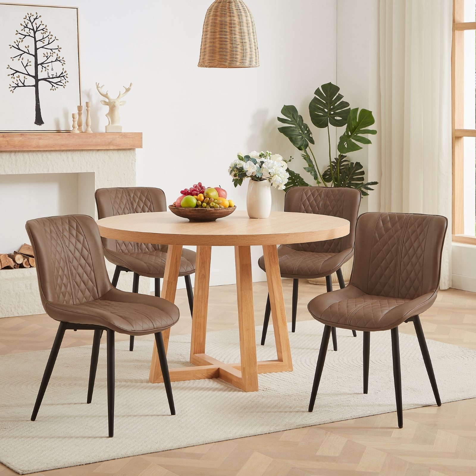 Dining Chair Set of 4, Upholstered Kitchen & Dining Room Chairs Tufted Accent Chairs with Comfortable PU Leather & Metal Legs Kitchen Living Room