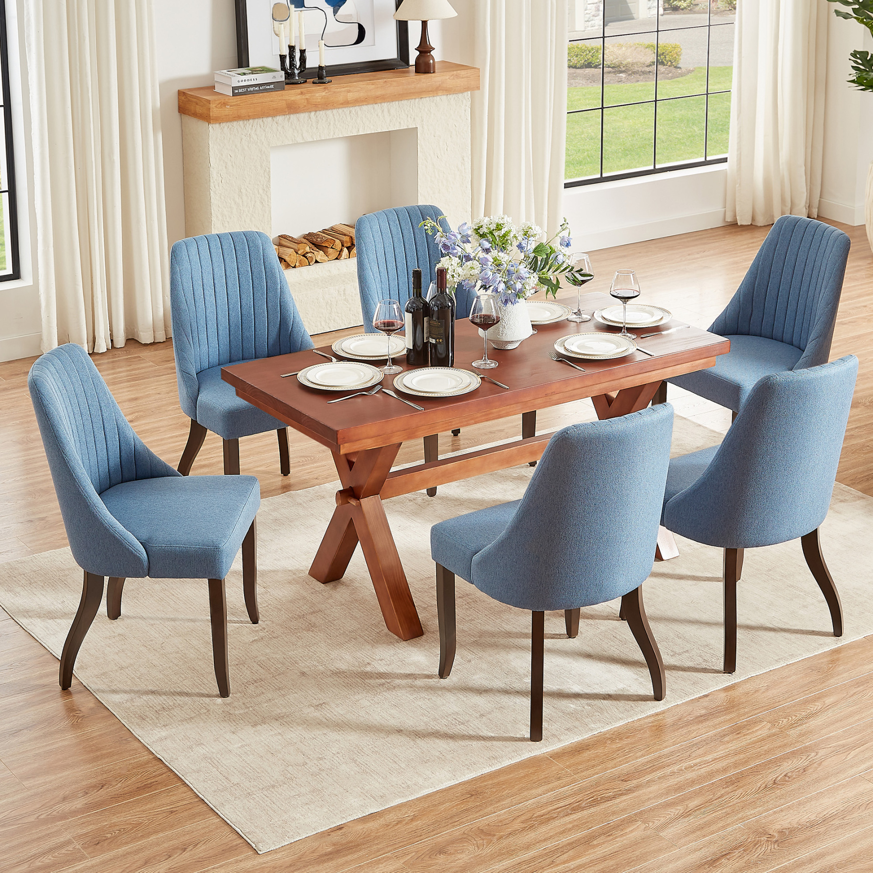  Upholstered Dining Chairs Set of 2,Mid-Century Modern Kitchen Chairs with Curved Backrest, Solid Wood Legs Chairs for Dining Kitchen Living Room Bedroom