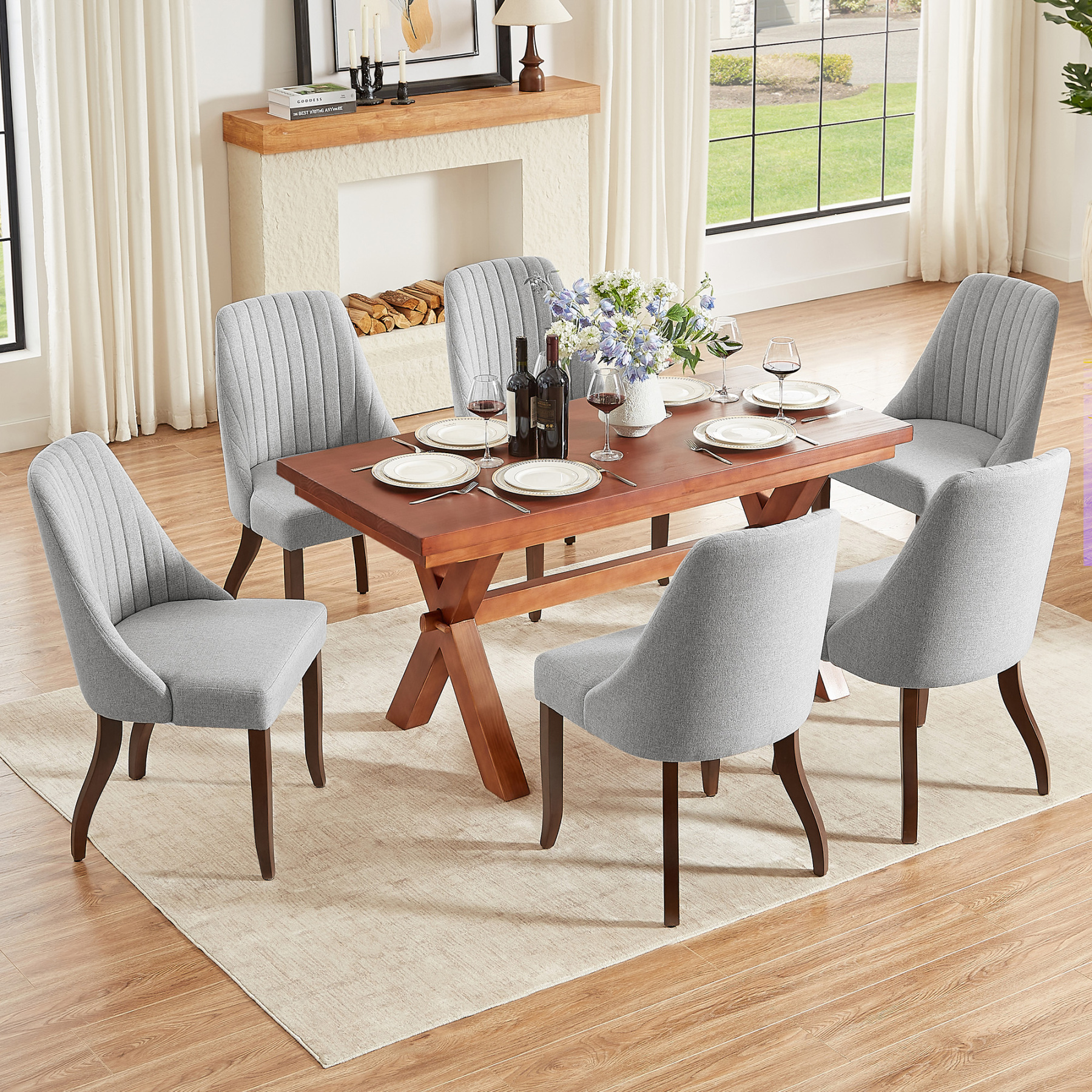  Upholstered Dining Chairs Set of 2,Mid-Century Modern Kitchen Chairs with Curved Backrest, Solid Wood Legs Chairs for Dining Kitchen Living Room Bedroom