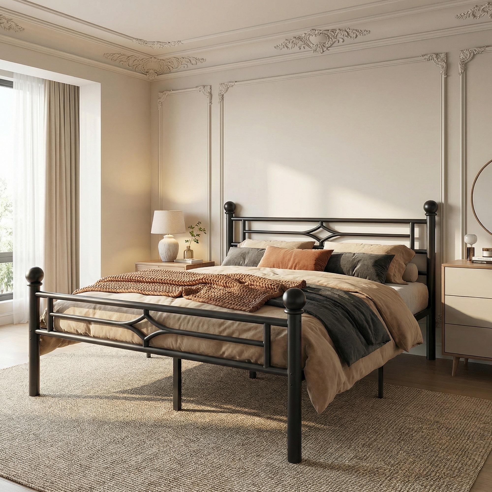 Sailvan Bed Frame, Heavy-duty Metal Bed Frames with Headboard, No Box Spring Needed, Black