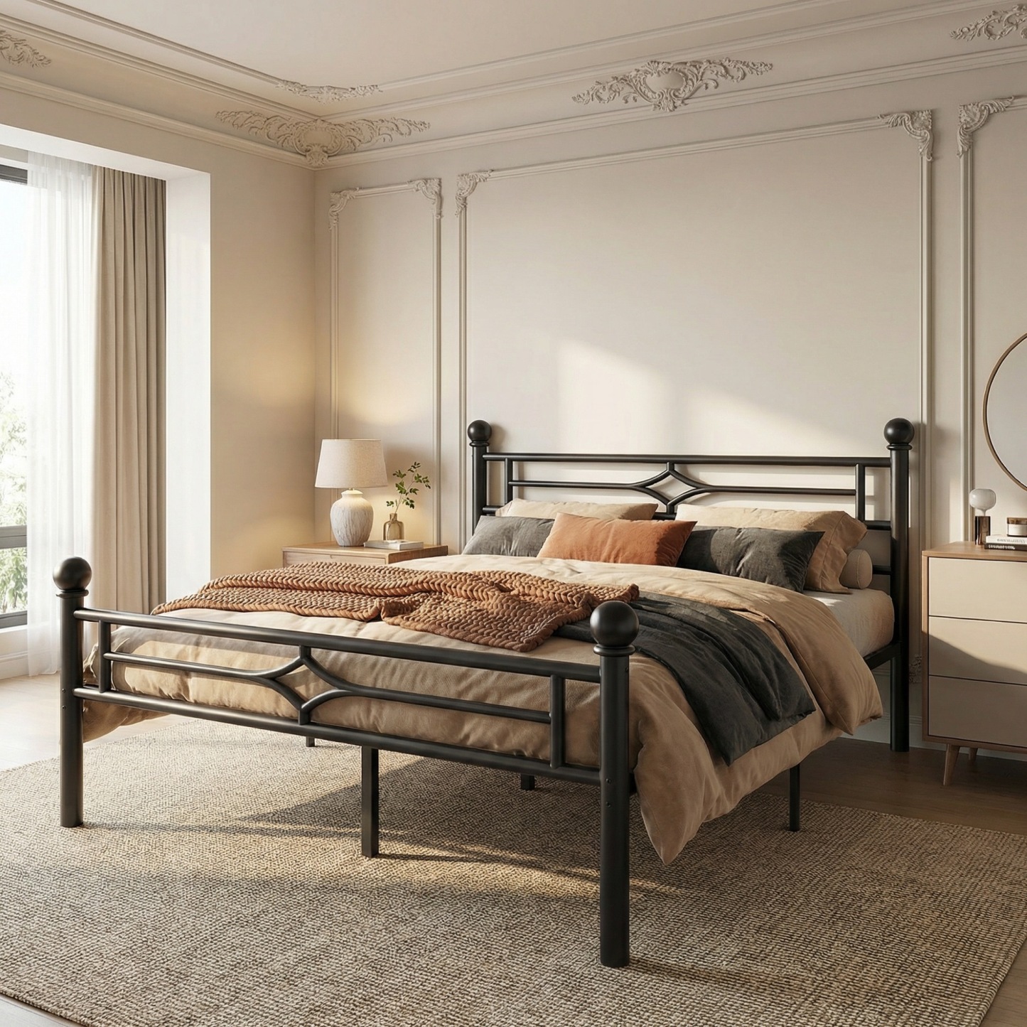 Sailvan Bed Frame, Heavy-duty Metal Bed Frames with Headboard, No Box Spring Needed, Black