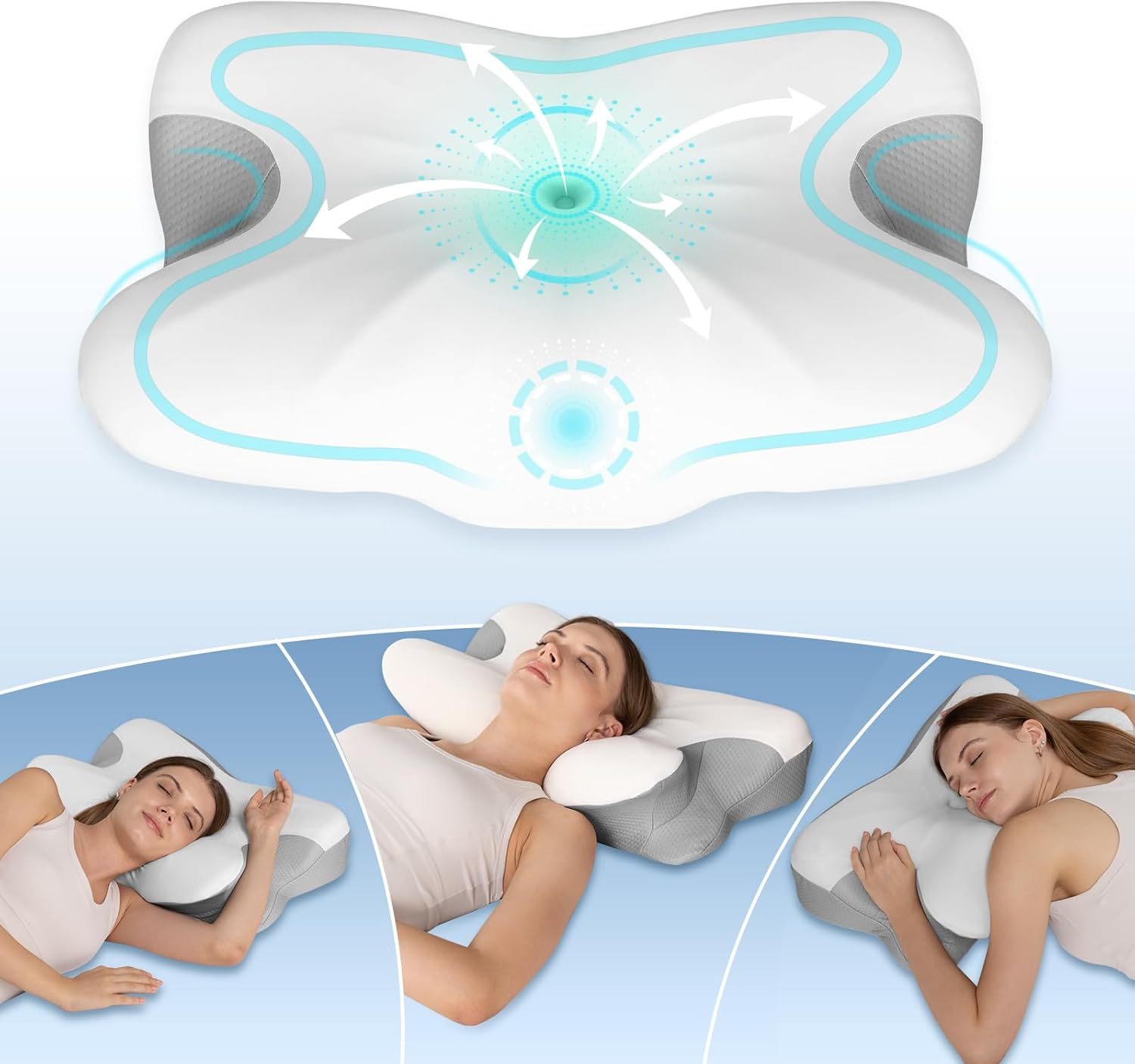 Susalt Cervical Neck Pillow for Sleeping & Pain Relief, Ergonomic Bed Pillow Memory Foam Pillows with Cooling Pillowcase for Side, Back Stomach Sleepers