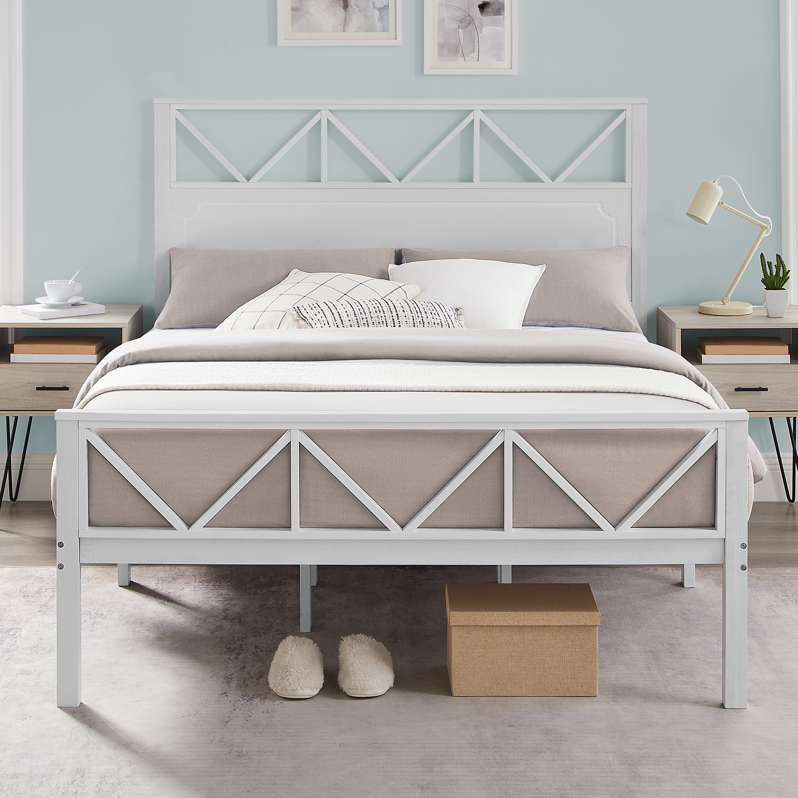 Susalt Queen Bed Frame with Headboard, Wood Platform Bed Frame