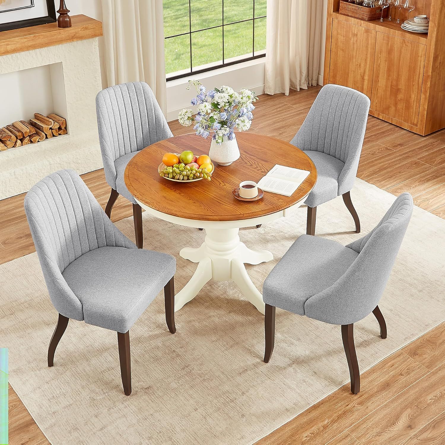 Upholstered Dining Chairs Set of 4, Modern Fabric 4 PCS Dining Room Ch