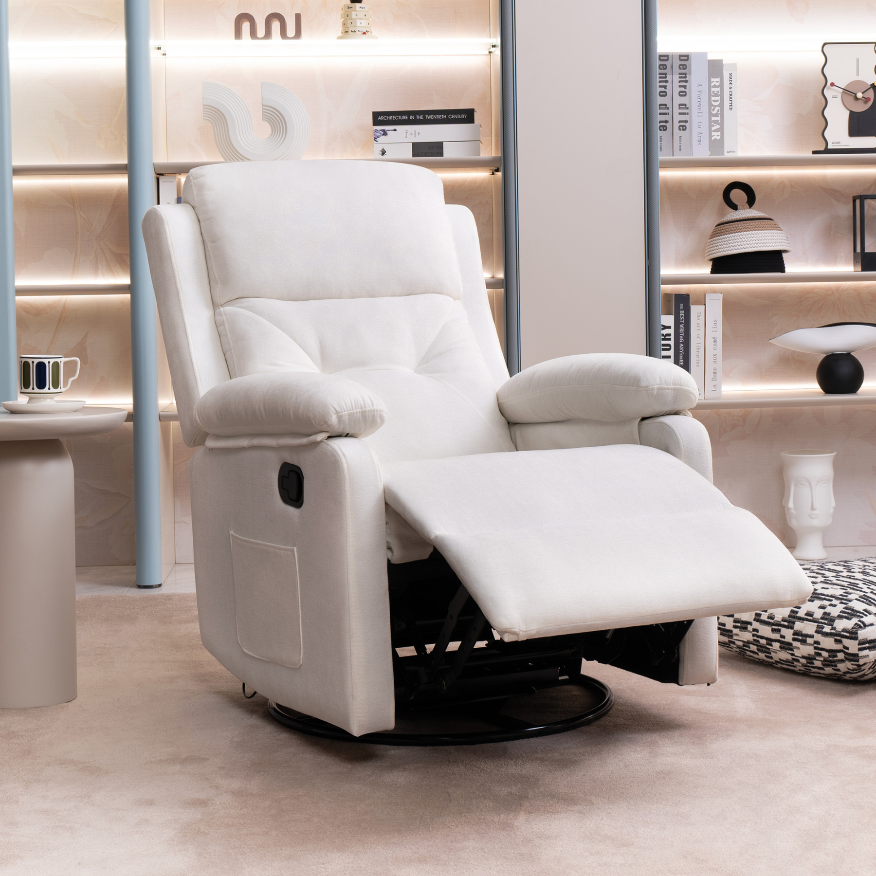 Swivel Rocker Recliner Chair for Adults, Glider Nursery Recliner Chairs Accent Chair with Comfy Fabric, Lumbar Support & Overstuffed Arms for Living Room & Home Teatre