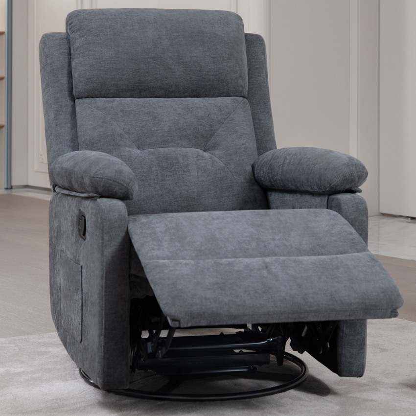 Swivel Rocker Recliner Chair for Adults, Glider Nursery Recliner Chairs Accent Chair with Comfy Fabric, Lumbar Support & Overstuffed Arms for Living Room & Home Teatre