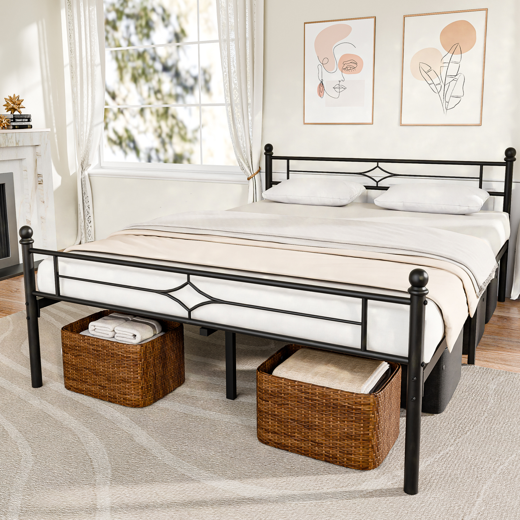 Metal Bed Frame with 12.5'' Under Bed Storage, Sturdy Metal Platform Bed with Headboard & Footboardd for Teens Adults/No Box Spring Needed/Noise Free/Easy Assembly/Black