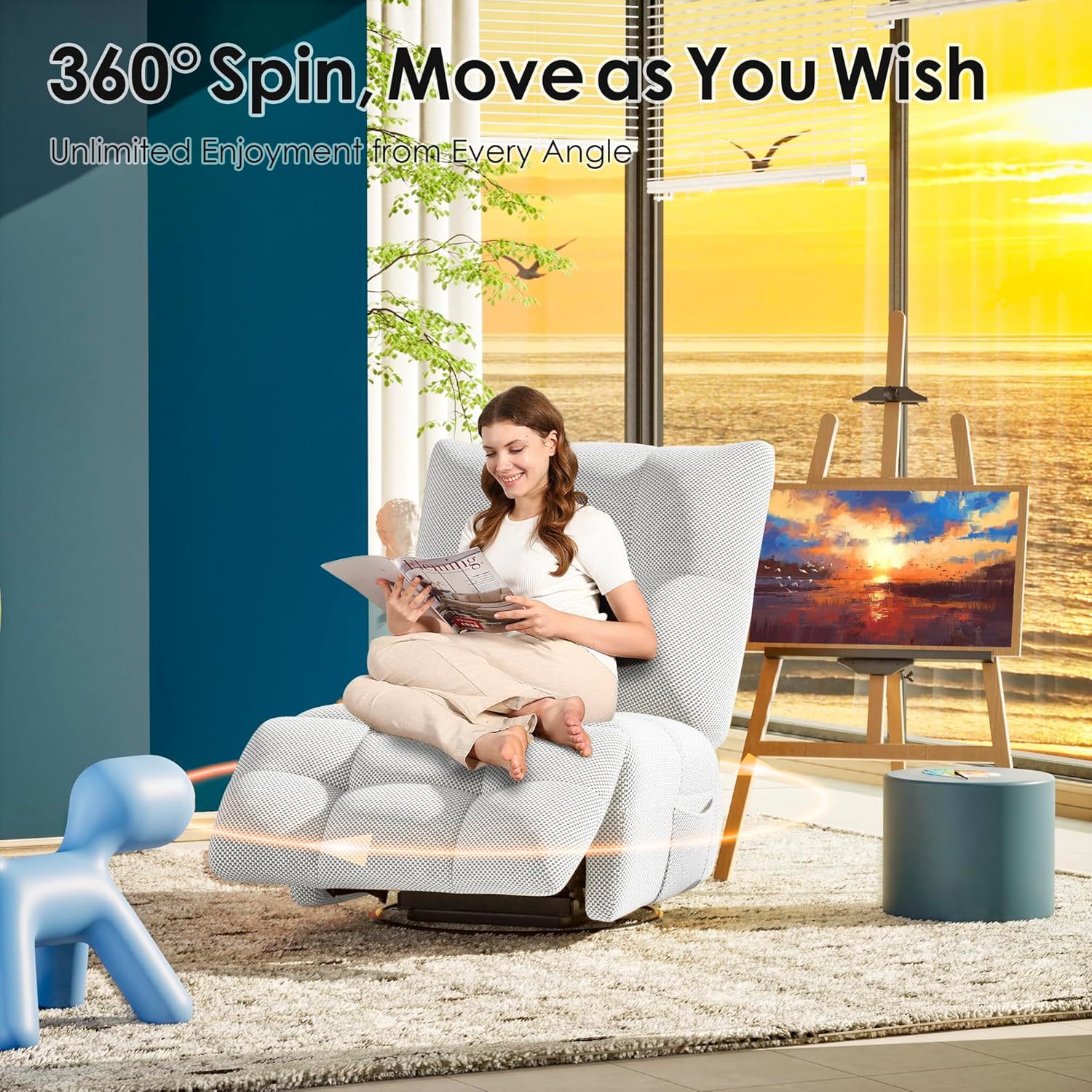 360° Swivel Recliner, Manual Glider Rocking Armless Chair with Modern Design for Lounge Living Room Office Small Spaces, 3D Mesh Fabric