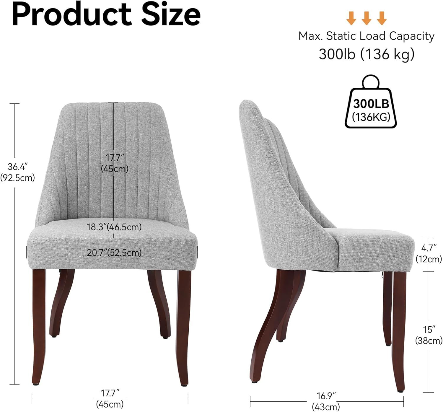 Upholstered Dining Chairs Set of 6, Modern Fabric 6 PCS Dining Room Chairs for Kitchen & Living Room with Solid Wood Legs, 300lbs Capacity