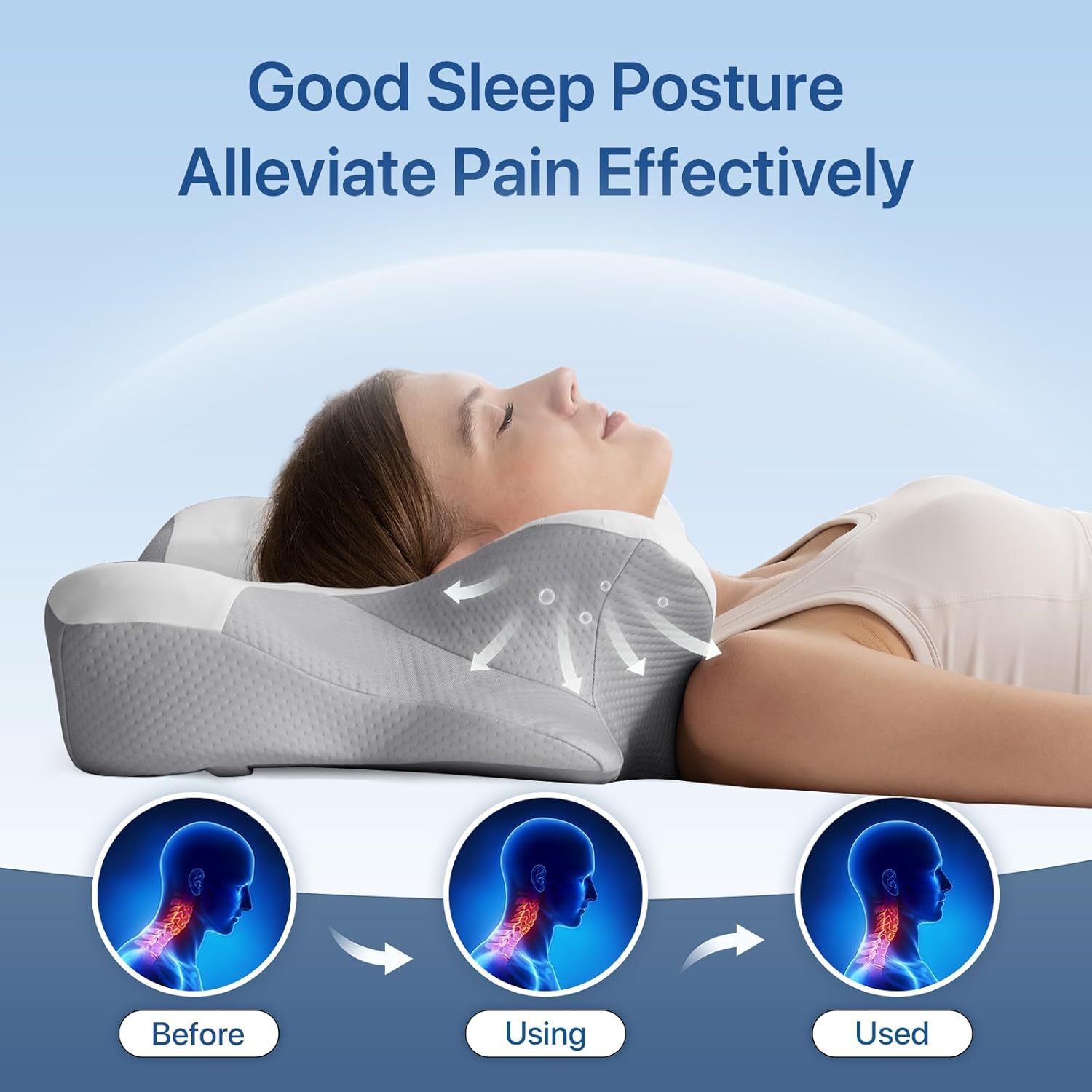 Susalt Cervical Neck Pillow for Sleeping & Pain Relief, Ergonomic Bed Pillow Memory Foam Pillows with Cooling Pillowcase for Side, Back Stomach Sleepers