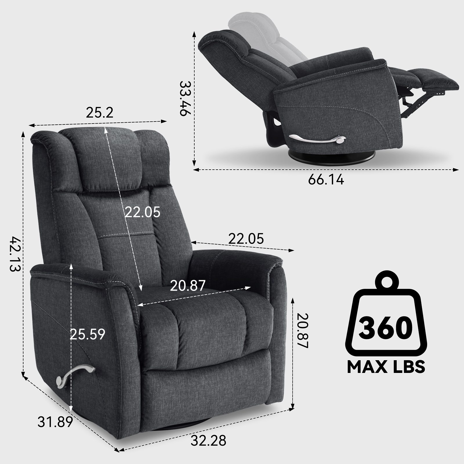 Swivel Rocking Recliner for Adults, Glider Rocker Recliner Nursery Chair, Living Room Accent Sofa Chair