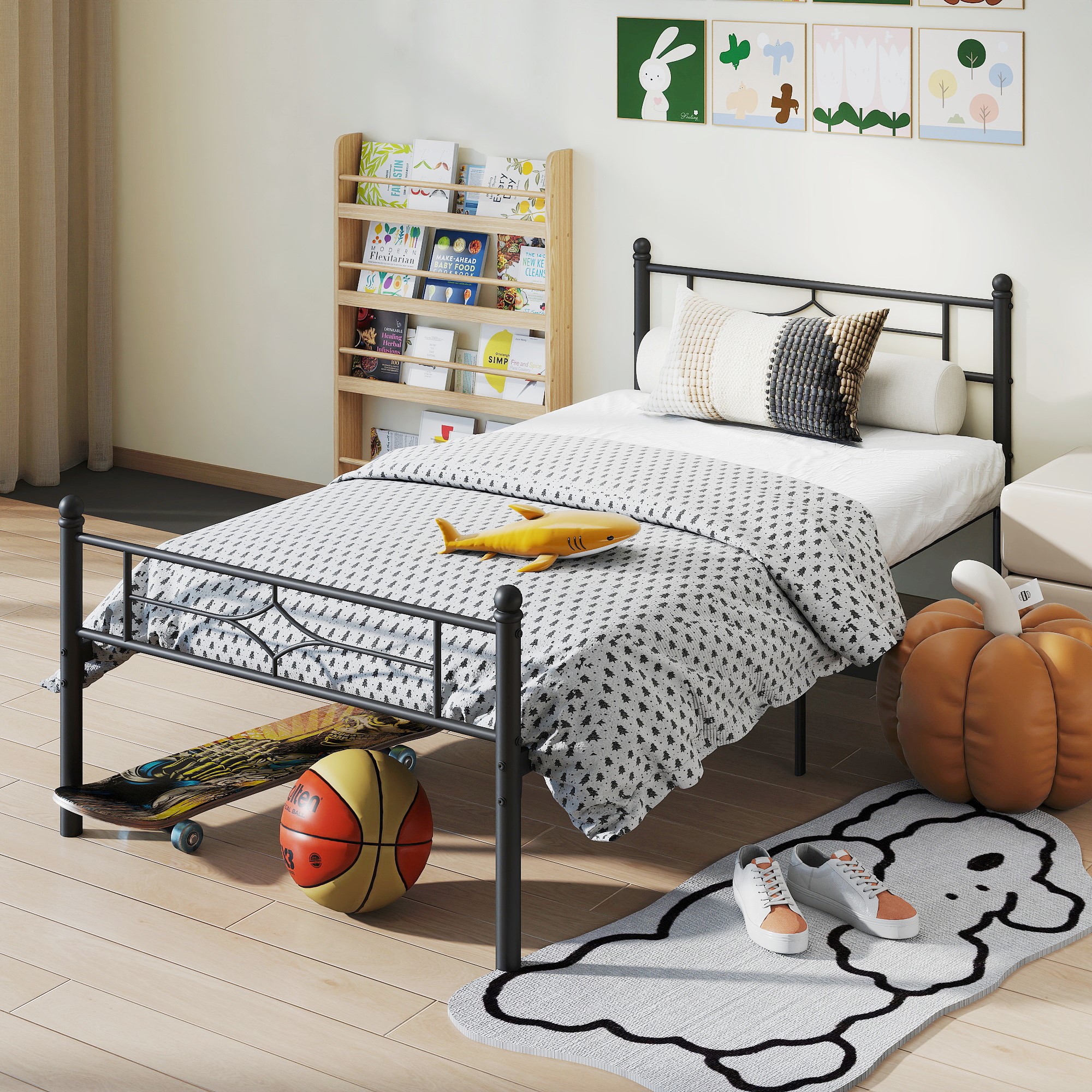 Twin Bed Frame for Kids, Metal Bed Frame Twin Size with Under Storage, Twin Platform Bed with Headboard & Footboardd, No Box Spring Needed