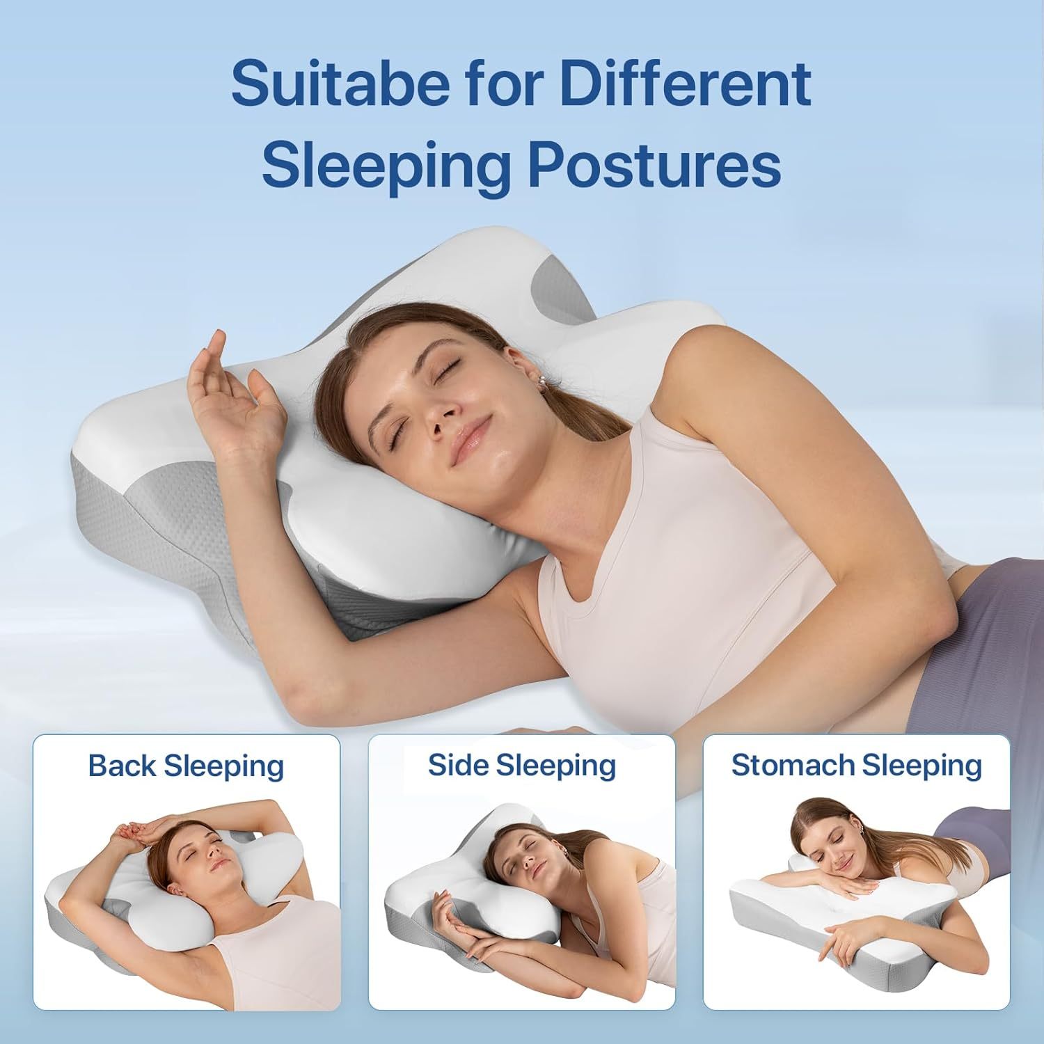 Susalt Cervical Neck Pillow for Sleeping & Pain Relief, Ergonomic Bed Pillow Memory Foam Pillows with Cooling Pillowcase for Side, Back Stomach Sleepers