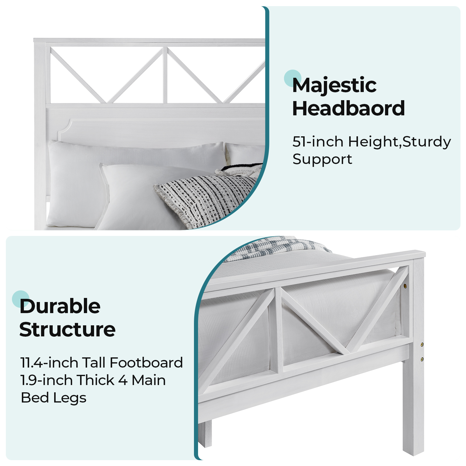 Susalt Queen Bed Frame with Headboard, Wood Platform Bed Frame