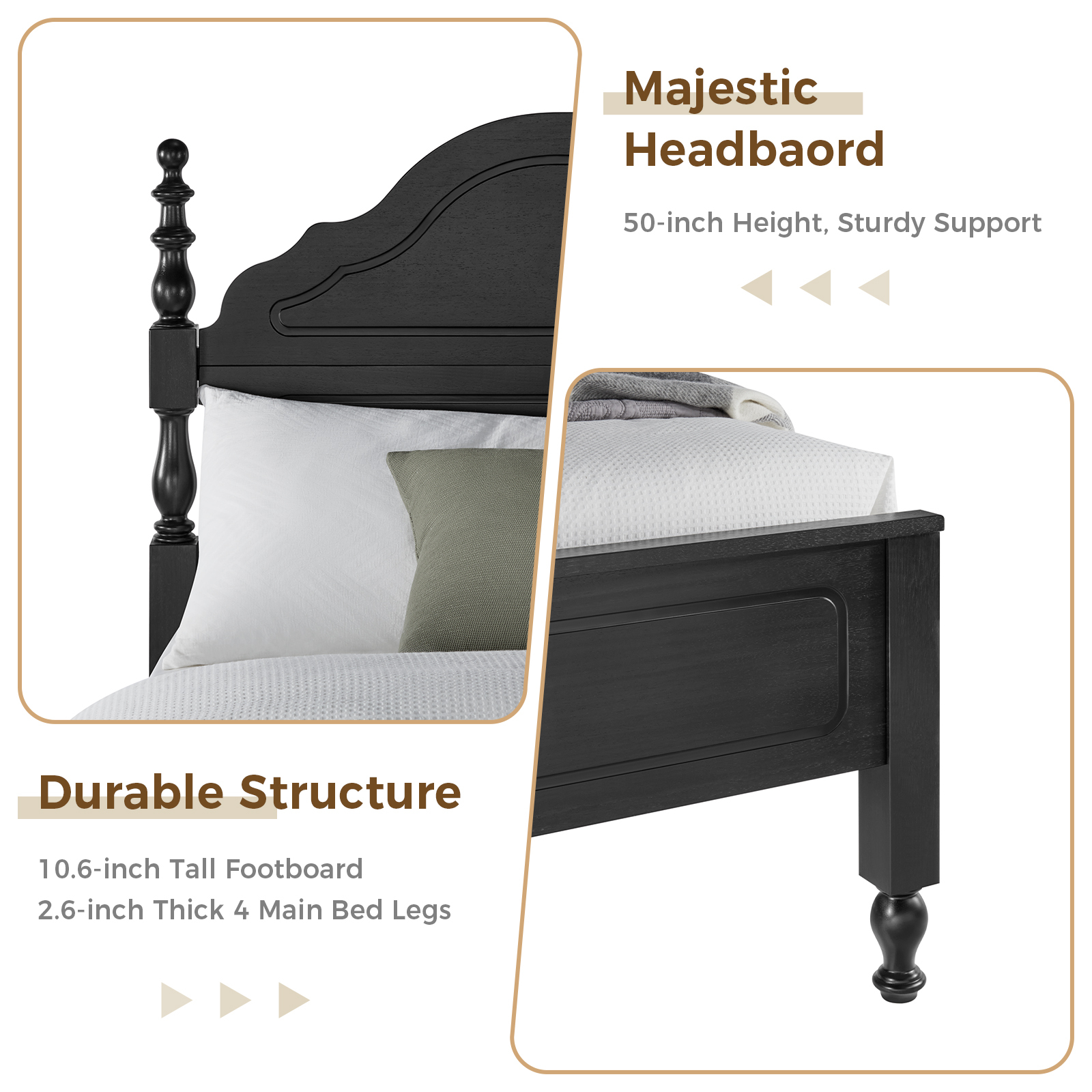 Susalt Queen Bed Frame with Headboard, Wood Platform Bed Frame