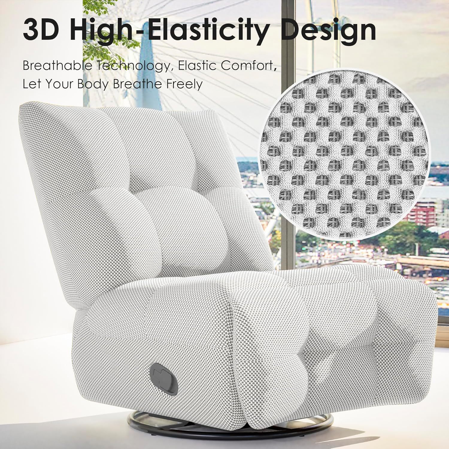 360° Swivel Recliner, Manual Glider Rocking Armless Chair with Modern Design for Lounge Living Room Office Small Spaces, 3D Mesh Fabric