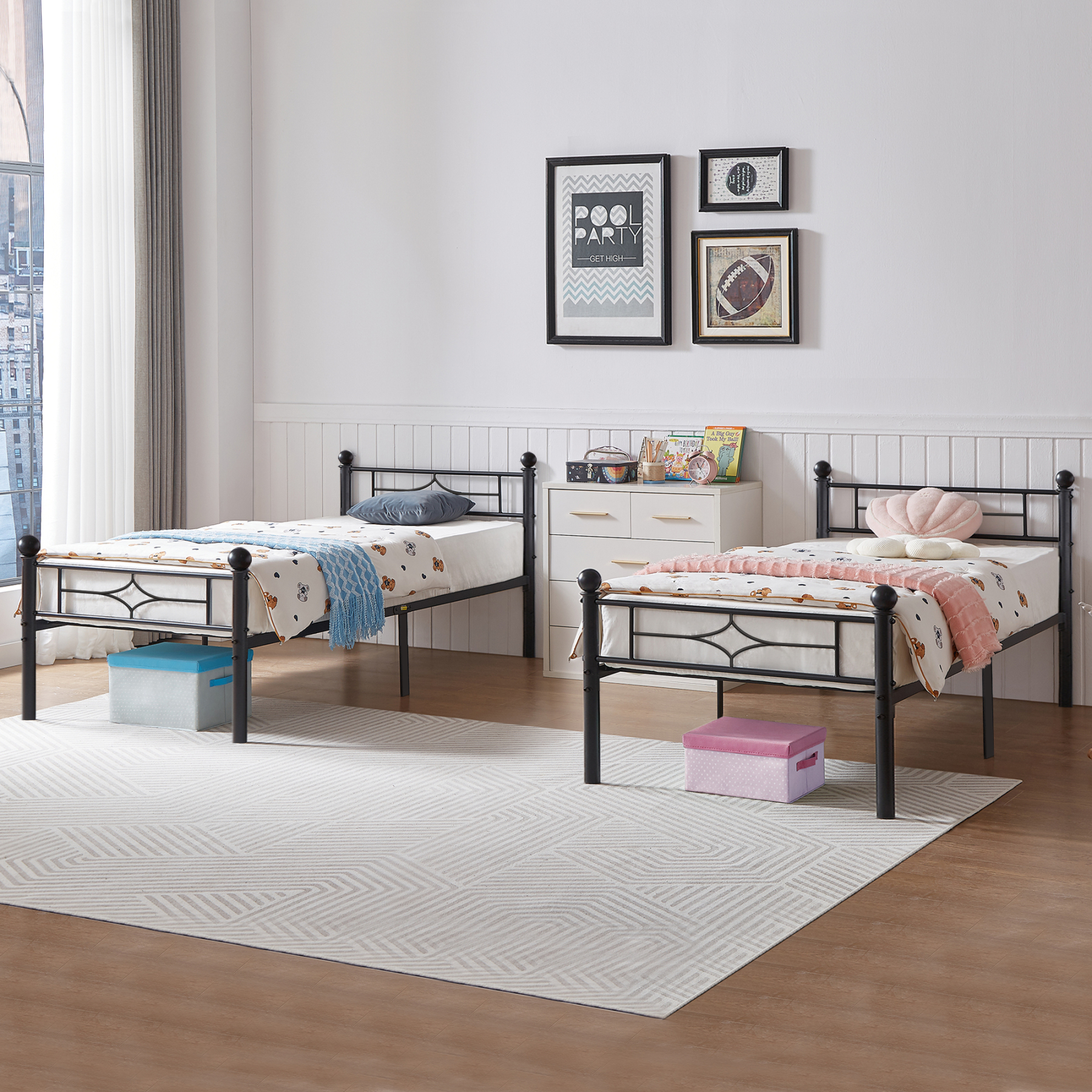 Twin Bed Frame for Kids, Metal Bed Frame Twin Size with Under Storage, Twin Platform Bed with Headboard & Footboardd, No Box Spring Needed