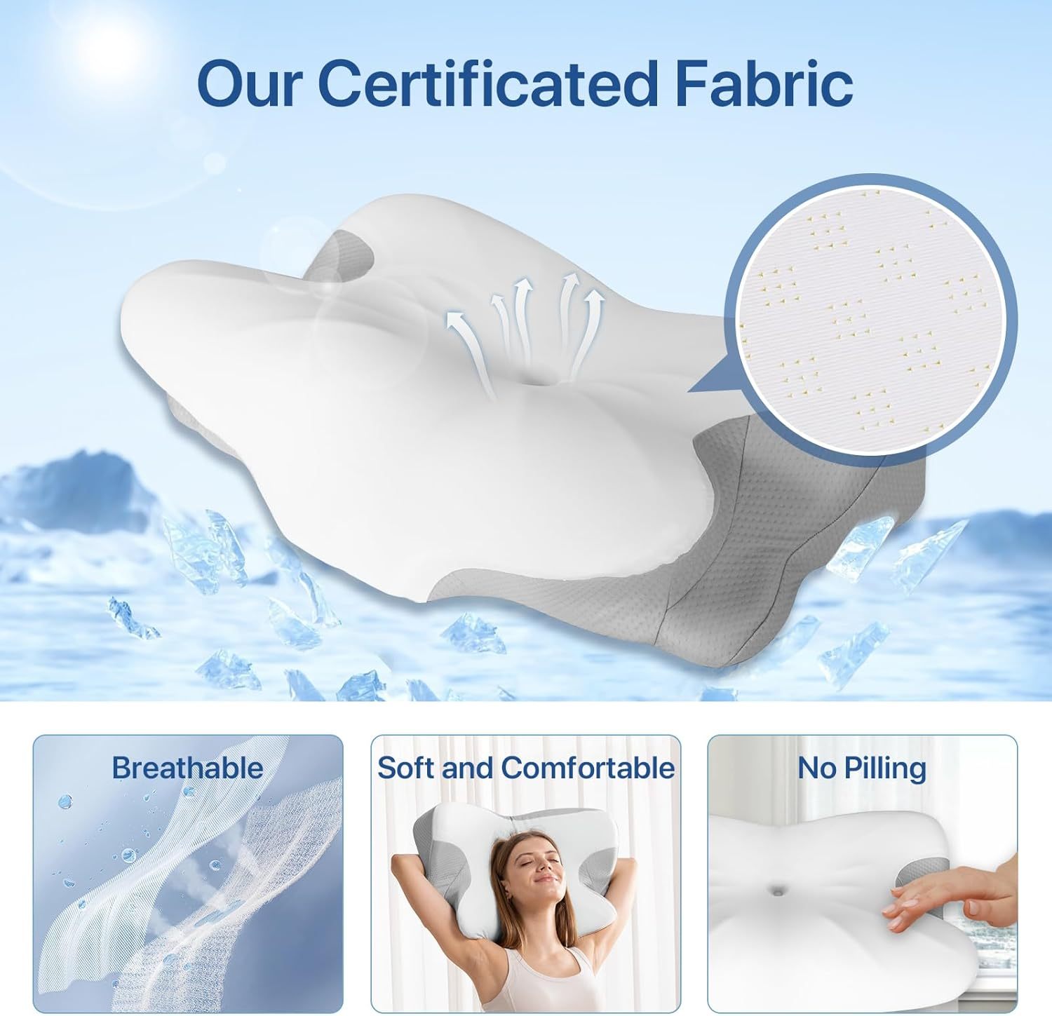 Susalt Cervical Neck Pillow for Sleeping & Pain Relief, Ergonomic Bed Pillow Memory Foam Pillows with Cooling Pillowcase for Side, Back Stomach Sleepers