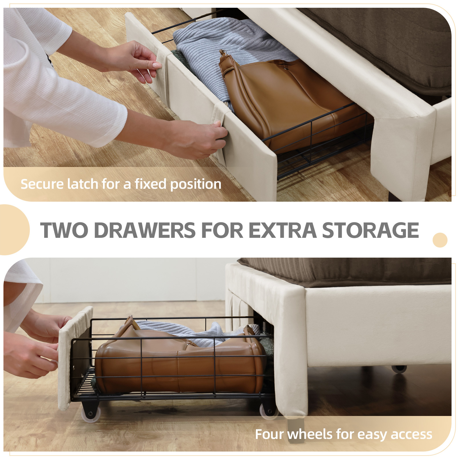 Susalt Bed Frame with Storage Headboard, Upholstered Bed Wooden Platform Bed with Drawers & RGB LED Lights