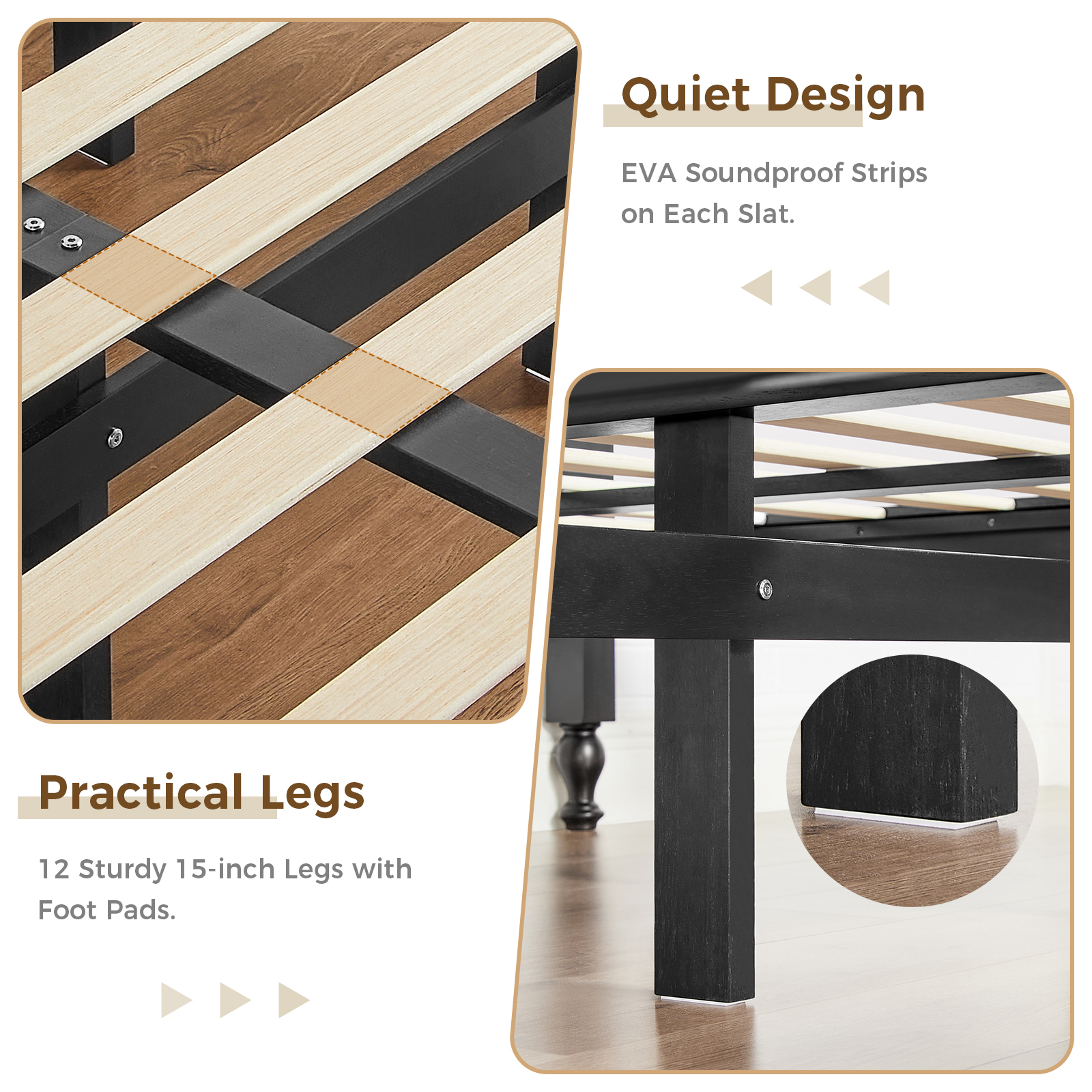 Susalt Queen Bed Frame with Headboard, Wood Platform Bed Frame