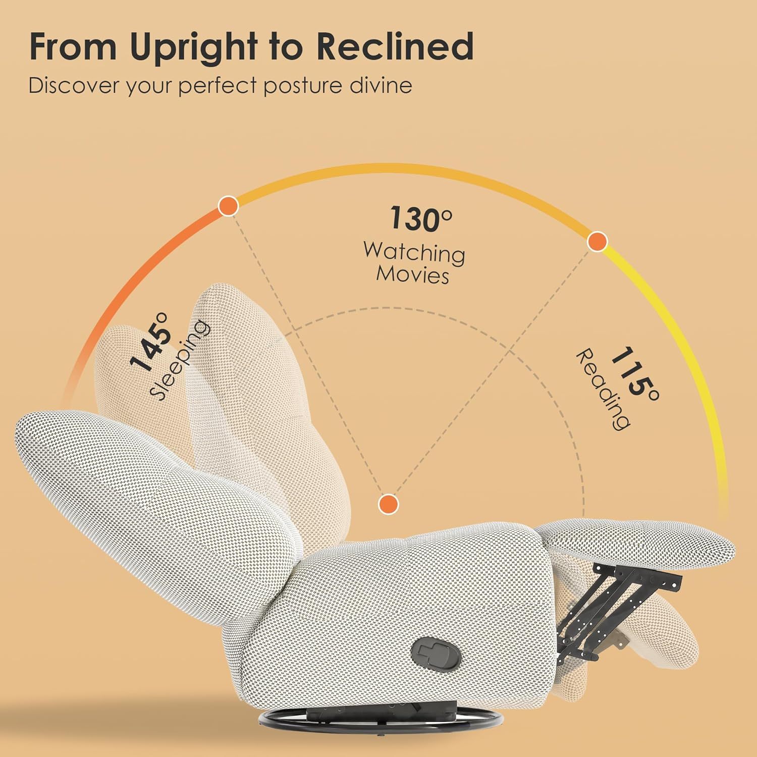 360° Swivel Recliner, Manual Glider Rocking Armless Chair with Modern Design for Lounge Living Room Office Small Spaces, 3D Mesh Fabric